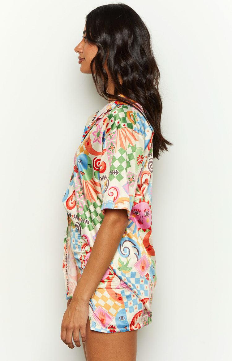 Resort Summer Print Satin Shirt Product Image