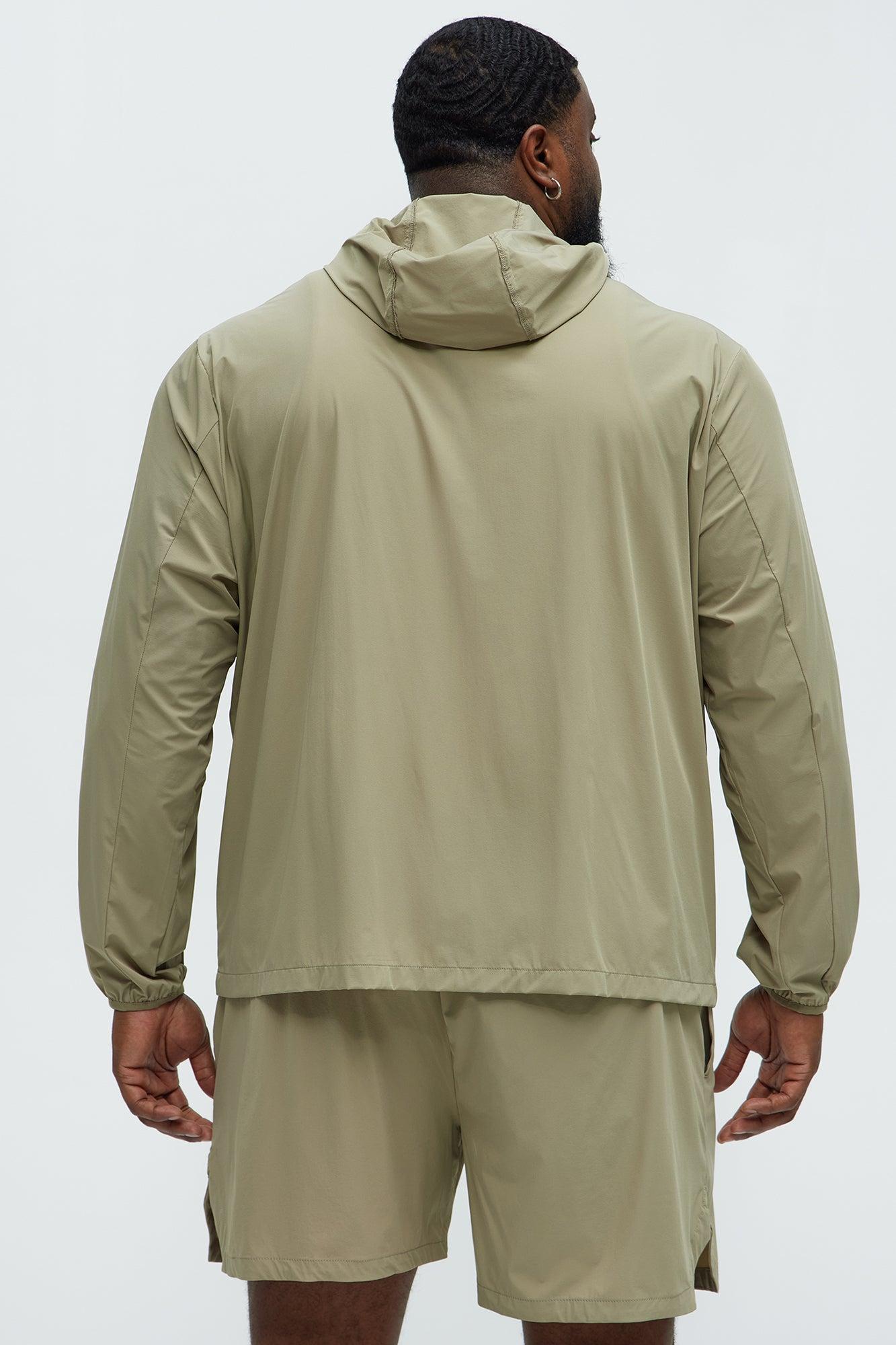 Lightweight Stretch Hooded Running Windbreaker Jacket - Taupe Product Image