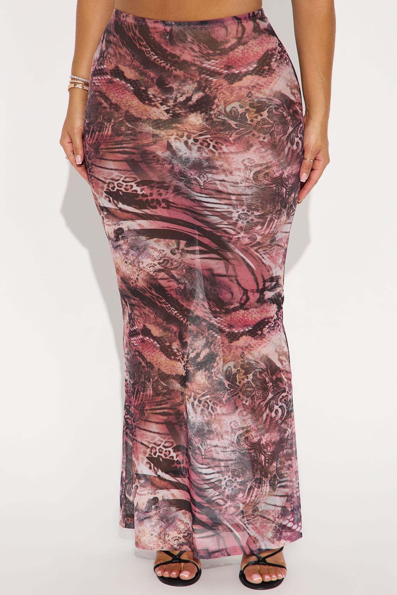 Layla Sheer Animal Print Mesh Maxi Skirt - Brown/combo Female Product Image