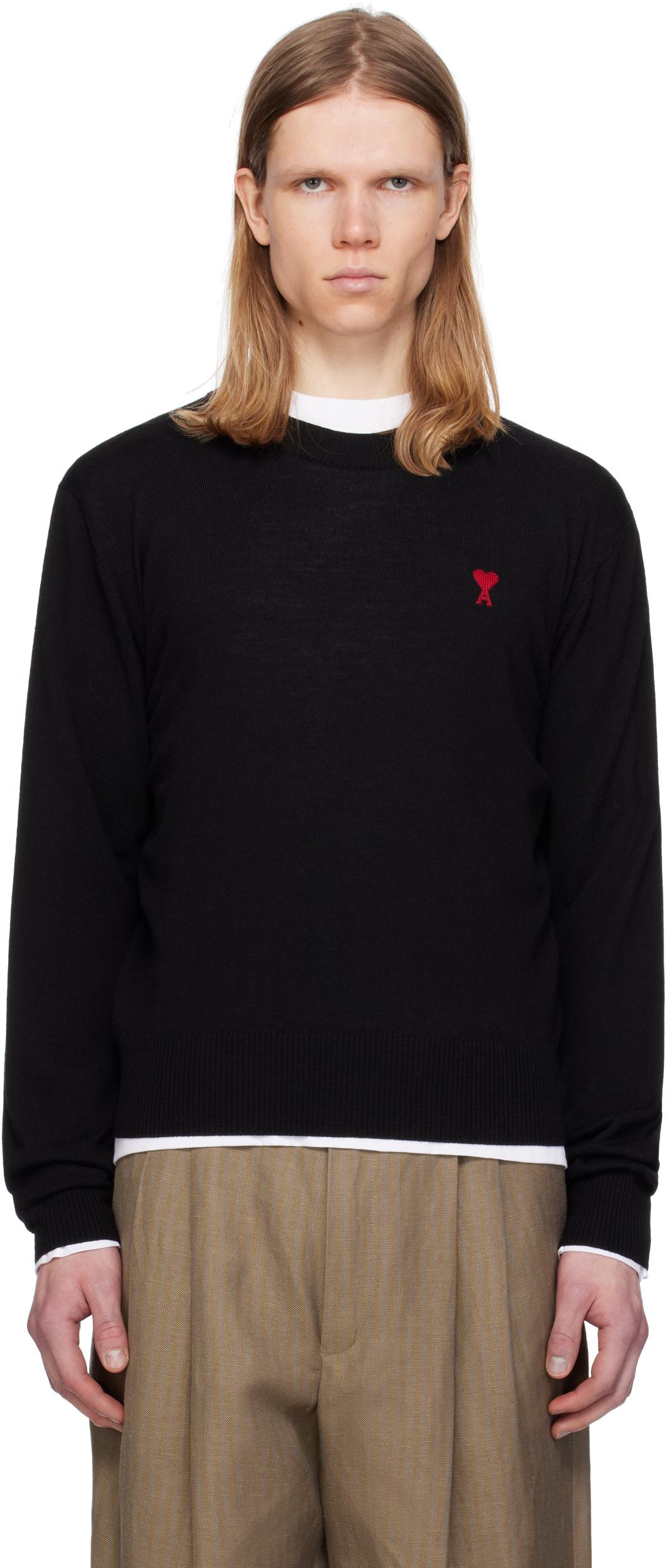 AMI ALEXANDRE MATTIUSSI Ami Classic Black Sweater With Round Neckline And Emblem Detail Product Image