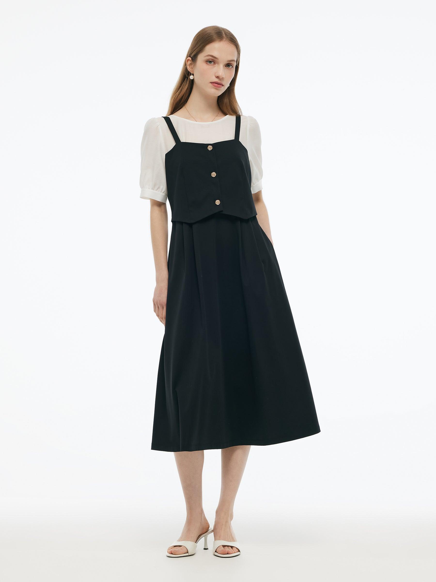 Tencel Blend Mock Layered Women A-Line Maxi Dress Product Image