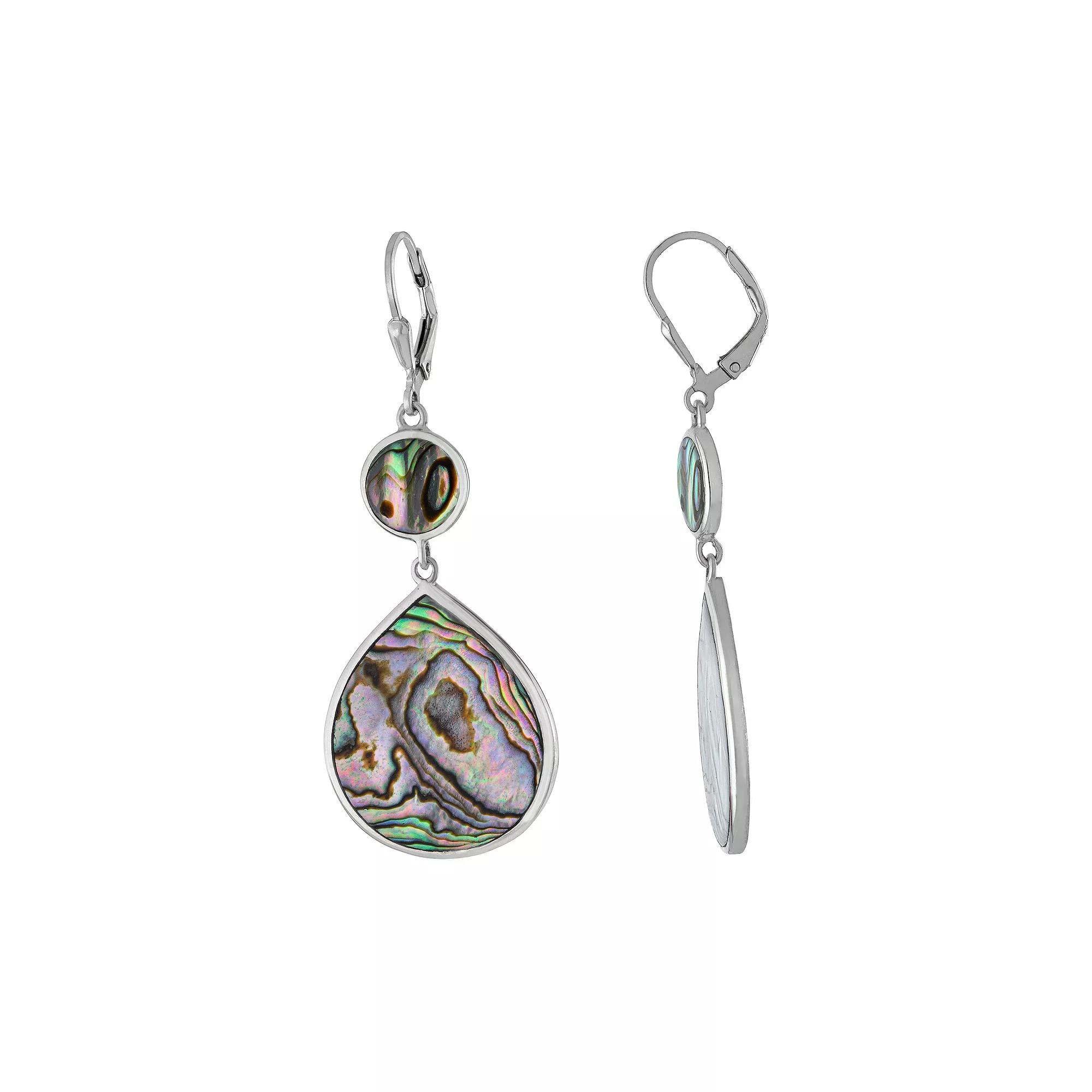Athra NJ Inc Sterling Silver Abalone Teardrop Earrings, Women's, Silver Tone Product Image