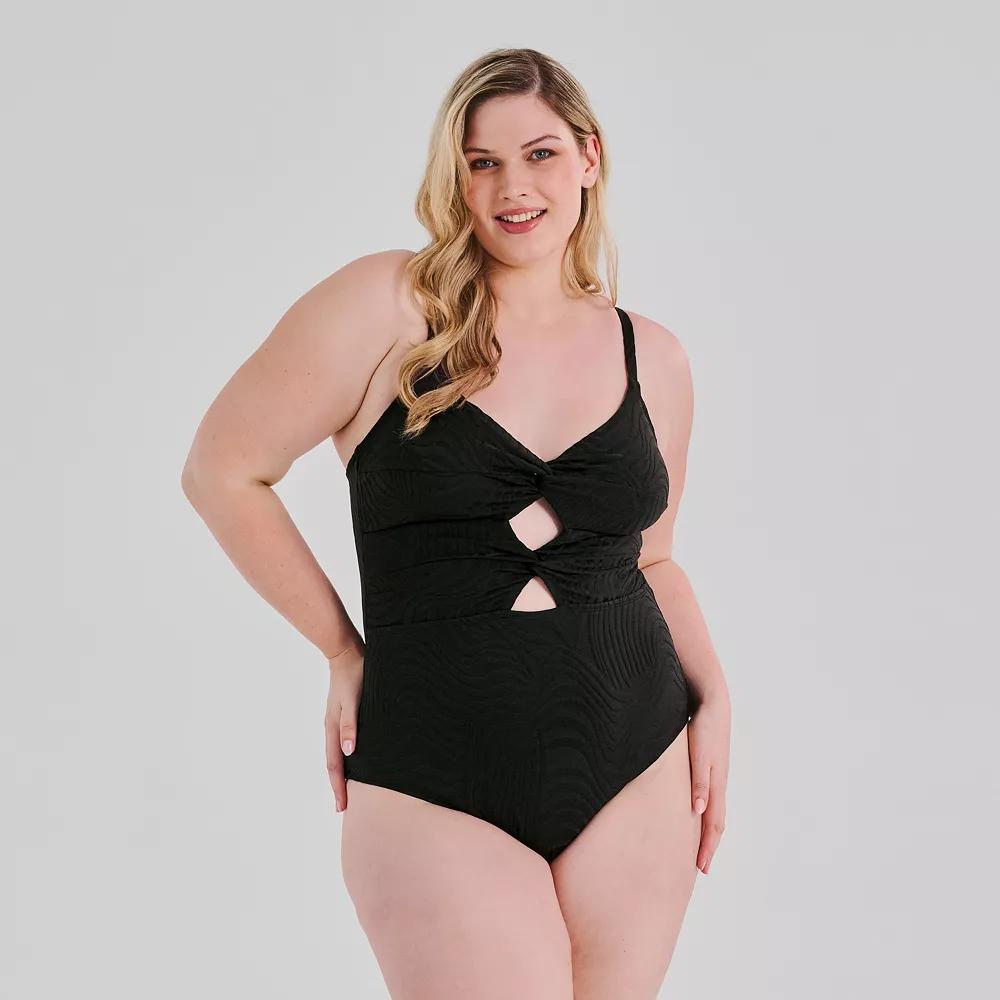 Plus Size Freshwater Twist One-Piece Swimsuit, Women's, Size: 2XL, Zebra Black Product Image