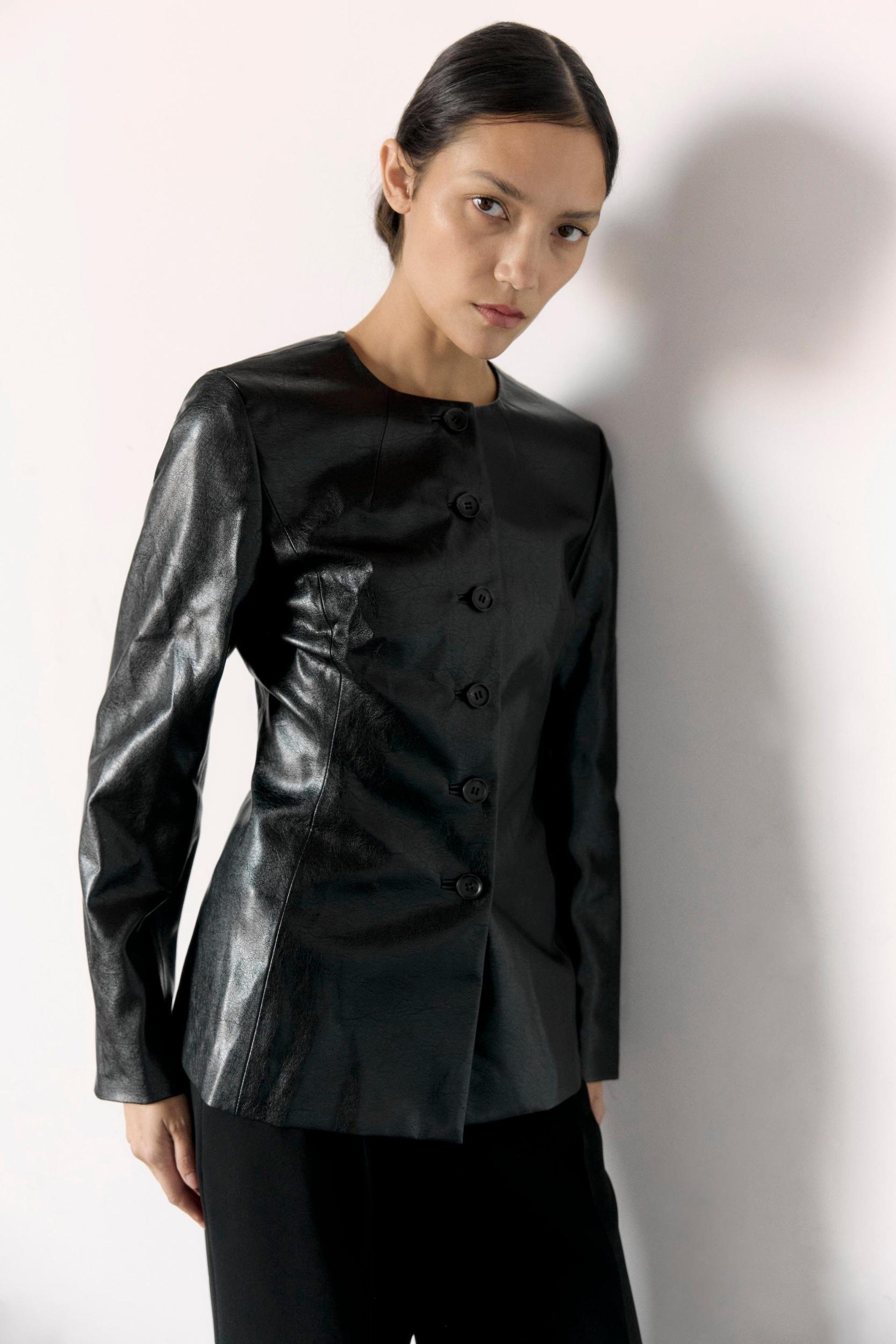 Maddox Sculpted Vegan Leather Blazer Product Image
