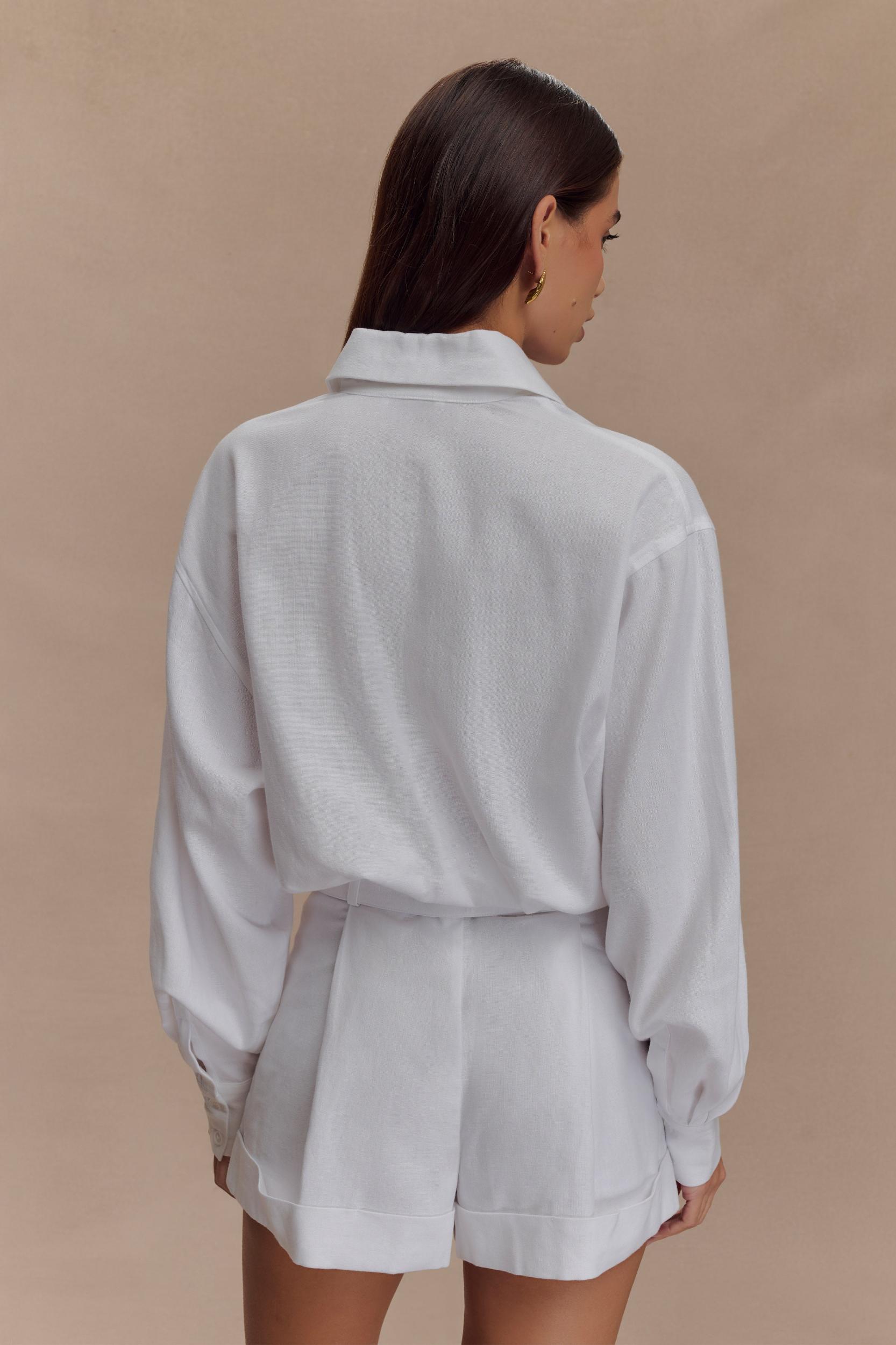 Adia Linen Belted Playsuit - White Product Image