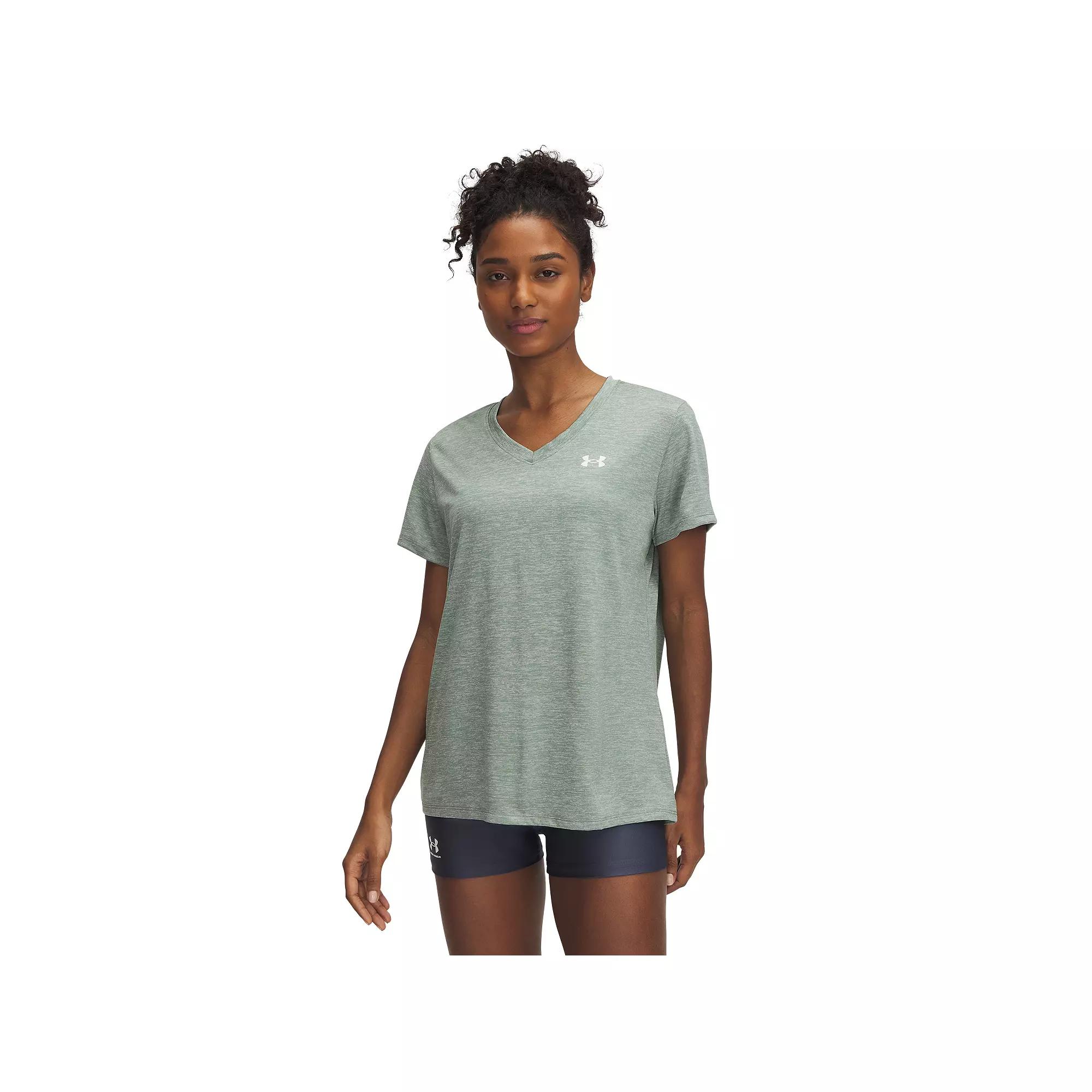 Women's Under Armour Tech™ V-Neck Short Sleeve Tee, Size: XS, Silica Green Twist Product Image