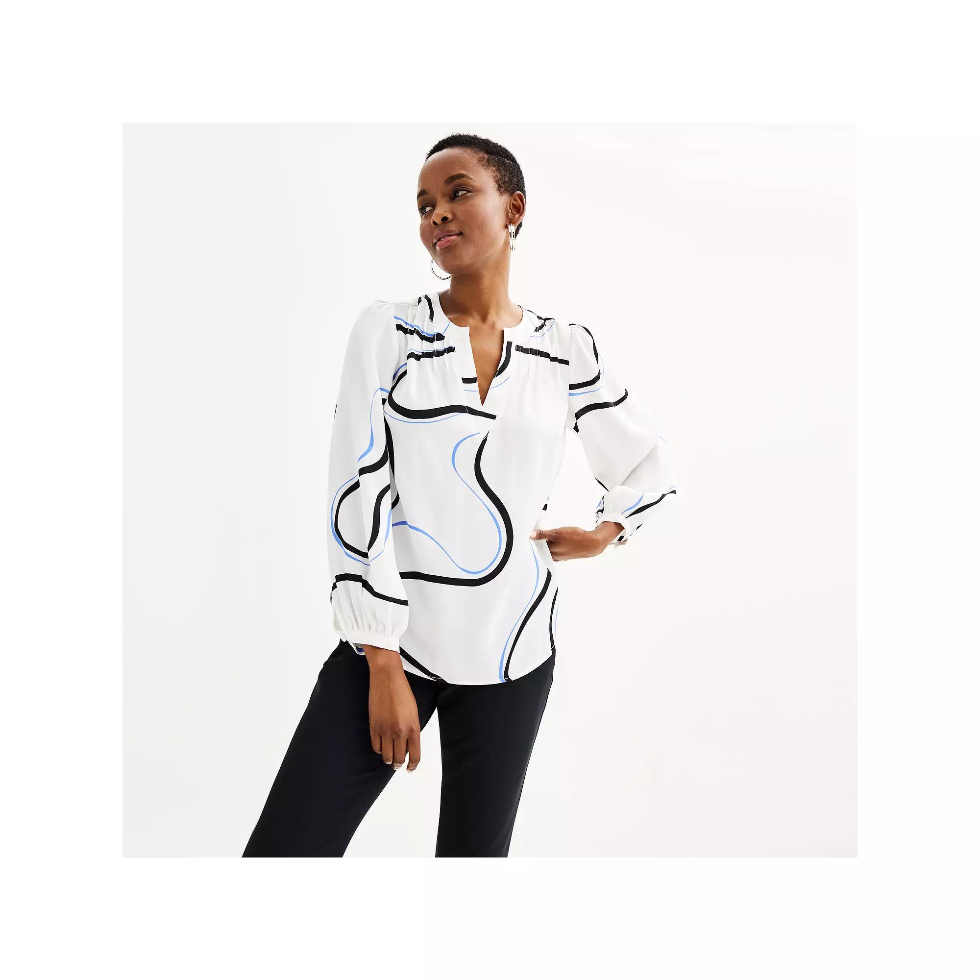 Women's Nine West Y-Neck Pintuck Blouse, Size: Medium, Black Small Relinks Product Image