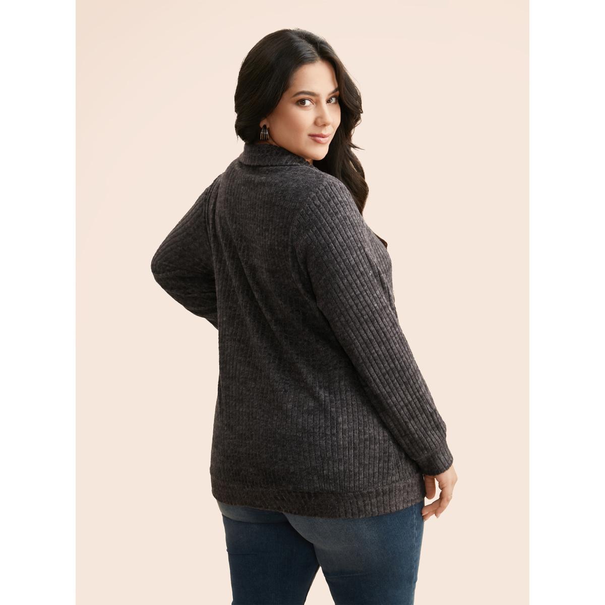 Plus Size Solid Pit Strip Stretch Sweatshirt Women DimGray Leisure Texture V-neck Casual Sweatshirts BloomChic 18-20/2X Product Image