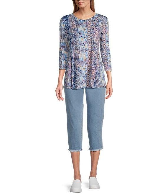 Intro Knit Jersey Scoop Neck 3/4 Sleeve Flare Hem Top Product Image