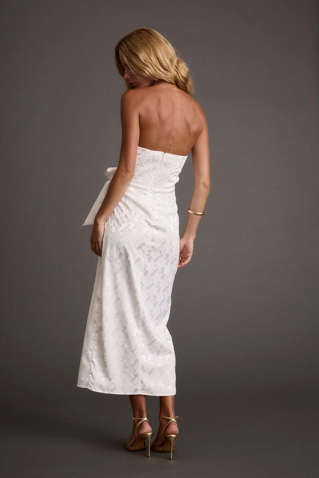 Brighton White Strapless Satin Wrap Dress Product Image
