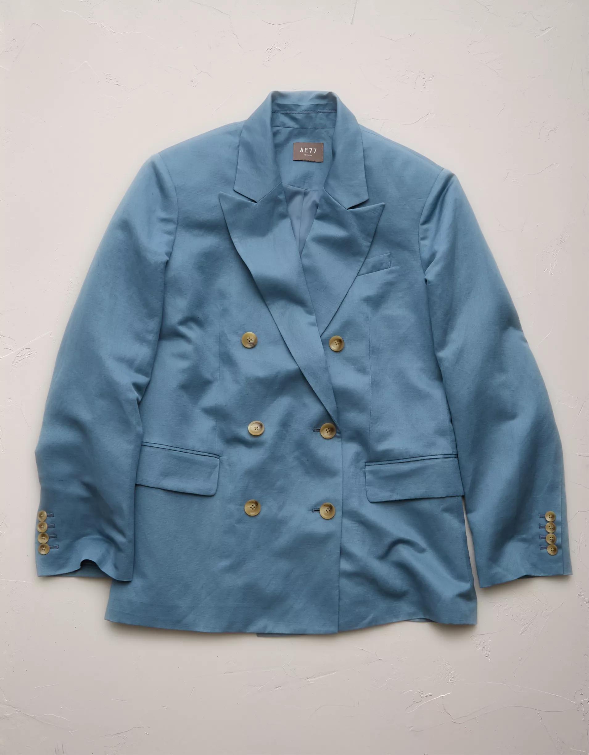 AE77 Premium Linen-Silk Blend Double-Breasted Blazer Product Image