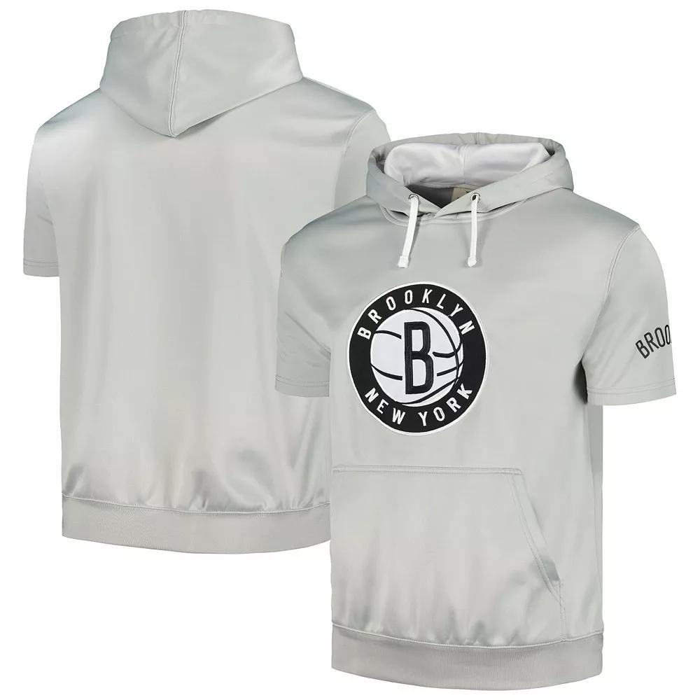 Men's Fanatics Branded Silver/White Brooklyn Nets Short Sleeve Pullover Hoodie,  Product Image