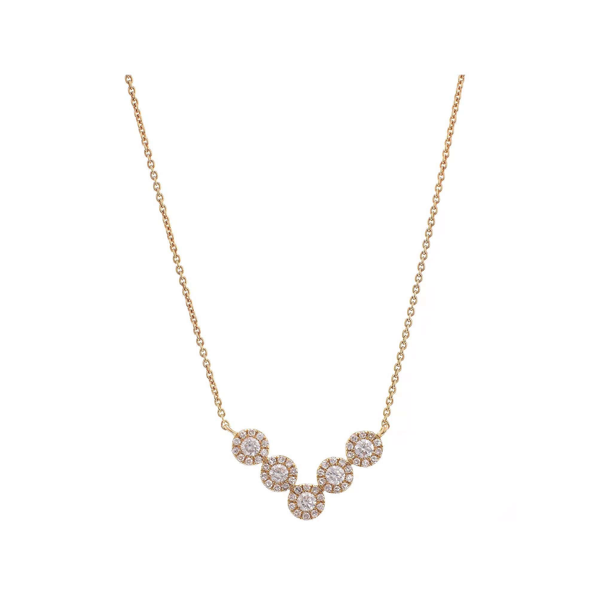 Luxle 14k Gold 3/8 Carat T.W. Diamond Halo Chevron Necklace, Women's Product Image