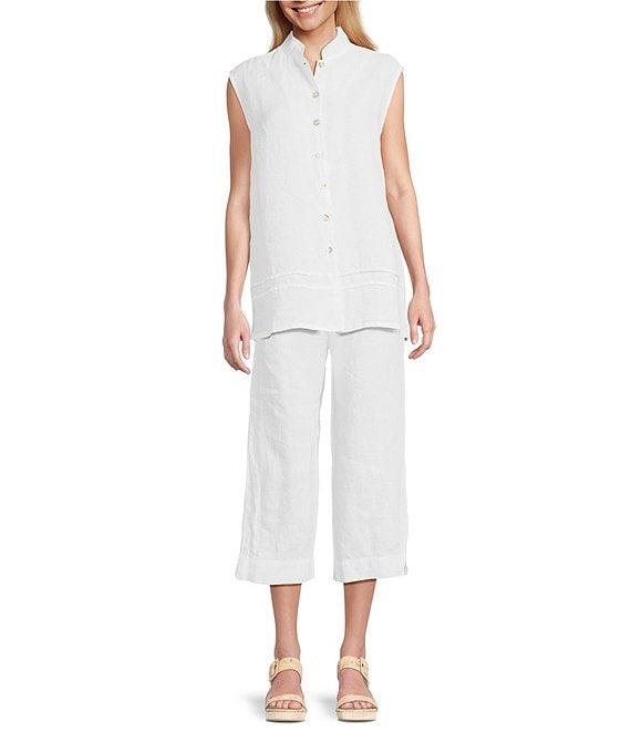Bryn Walker Light Linen Slim Straight Pull-On Crop Pants Product Image