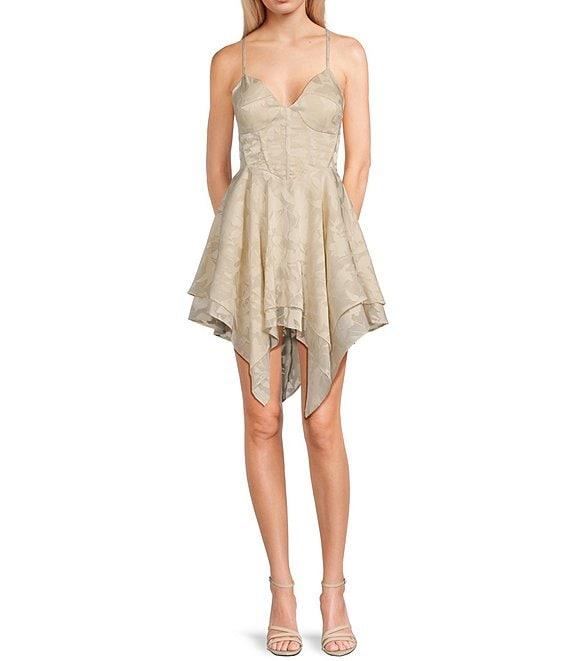 Dear Moon V-Neck Drop Waist Bustier Bodice Fairy Hem Lace-Up Back Mini Dress Product Image