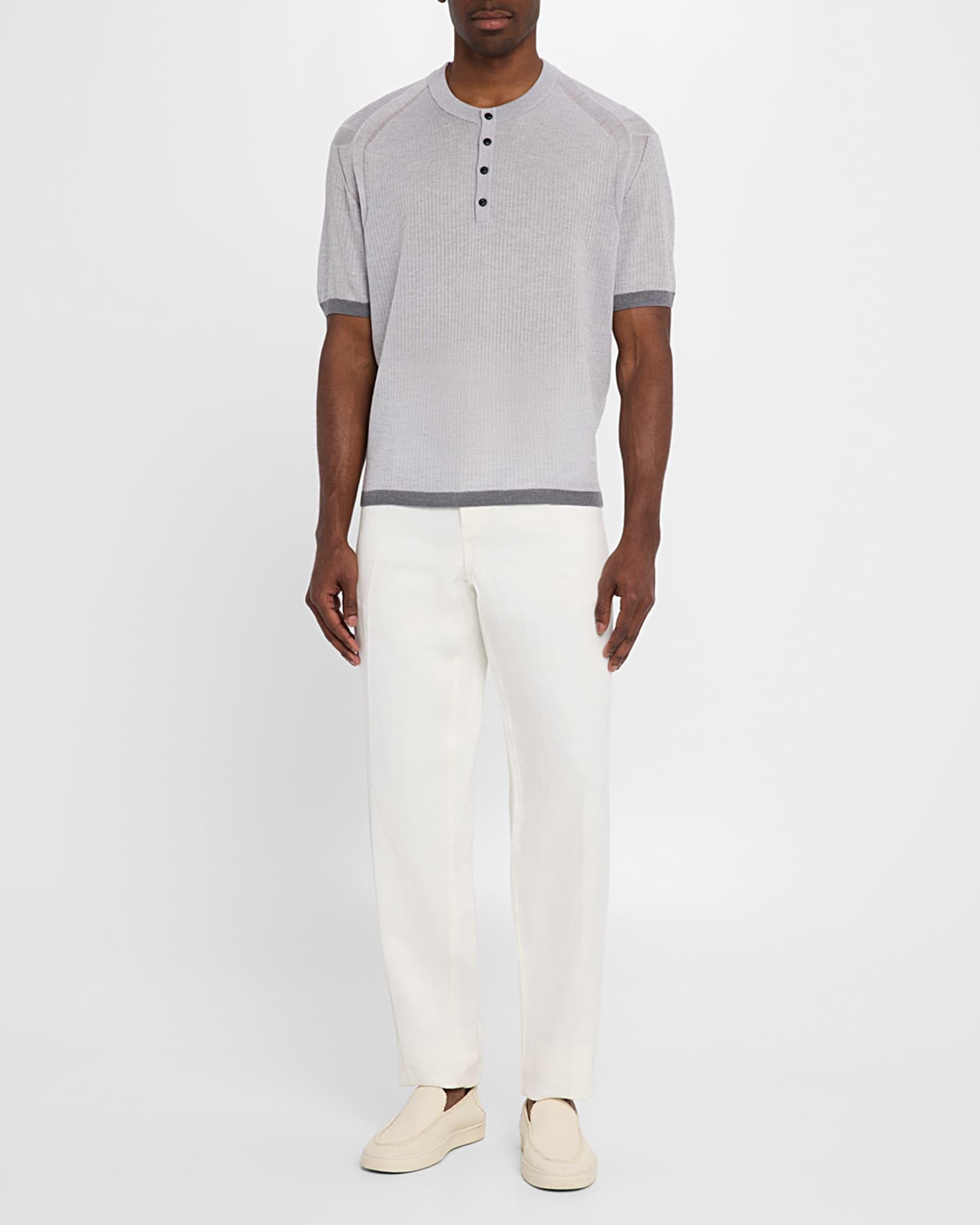 Mene's Short Sleeve Two-Tone Oversized Wool Henley Sweater Product Image