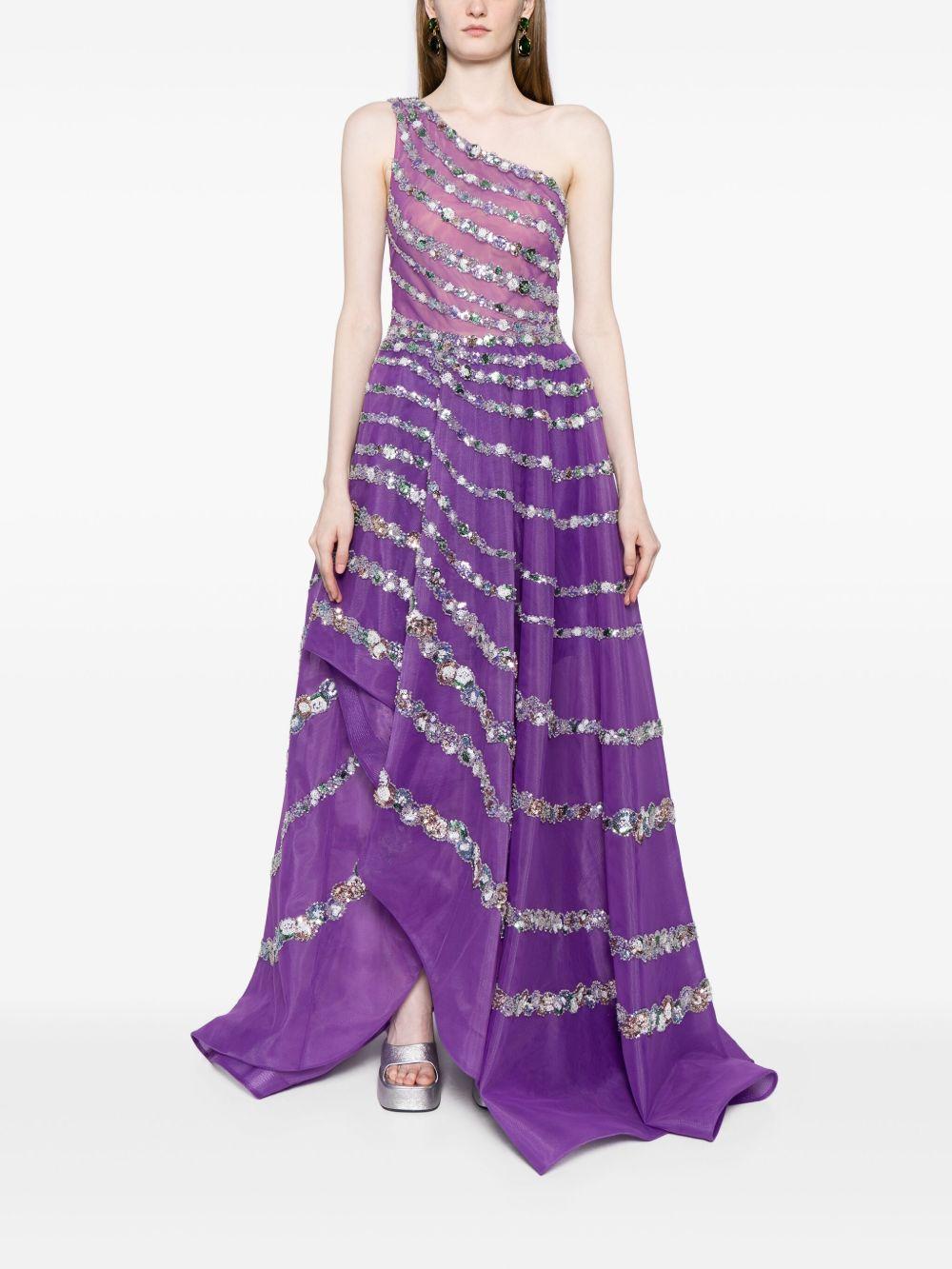 one-shoulder beaded tulle dress Product Image