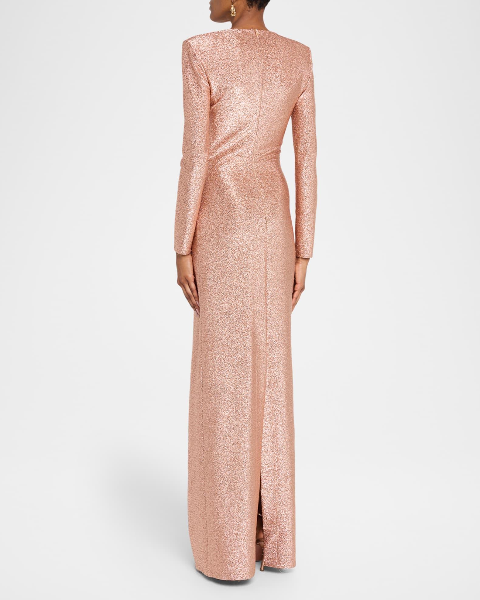 Long Sleeve Stretch Lame Gown Product Image