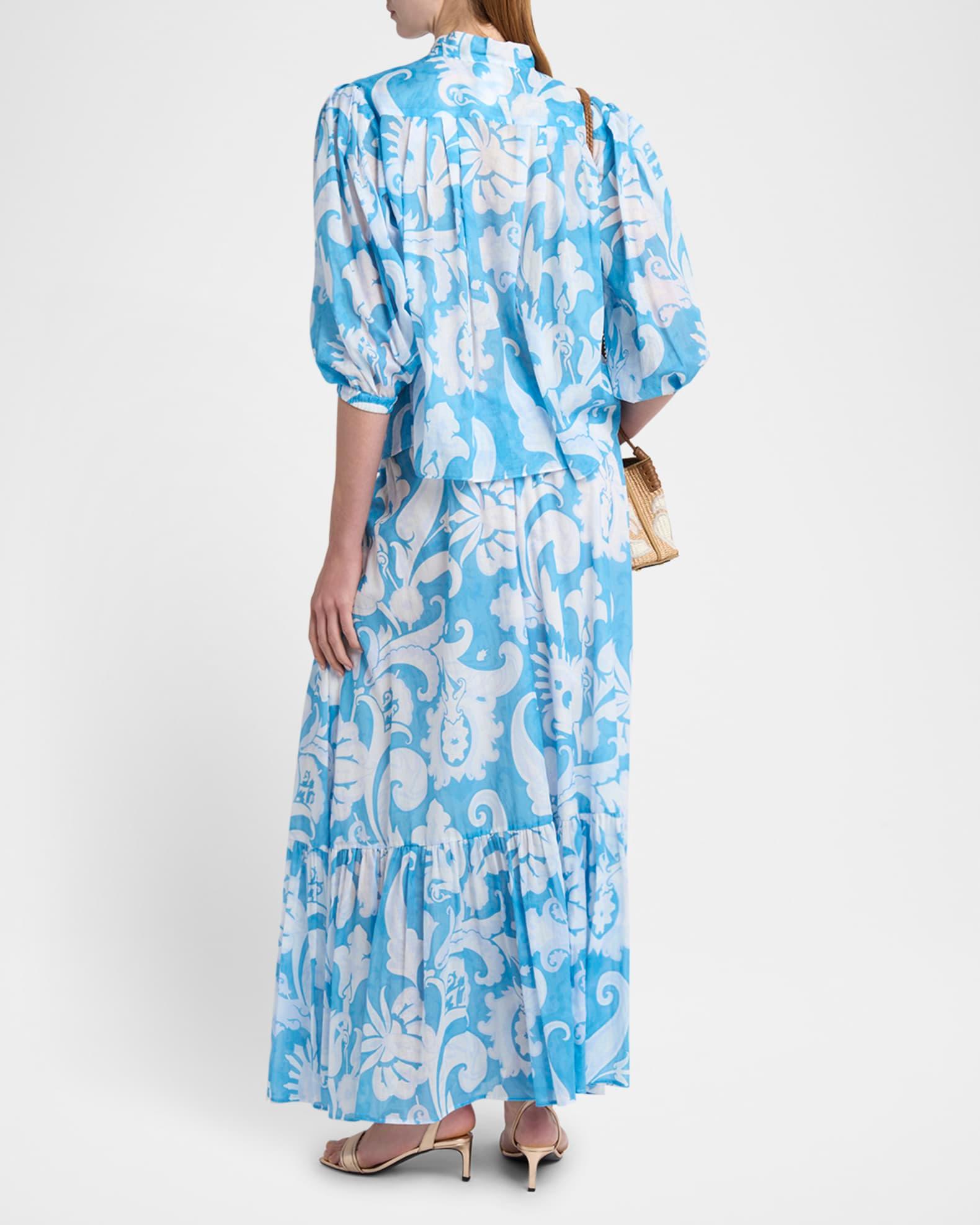 Summer Paisley Cotton Voile Tie-Neck Blouse Product Image