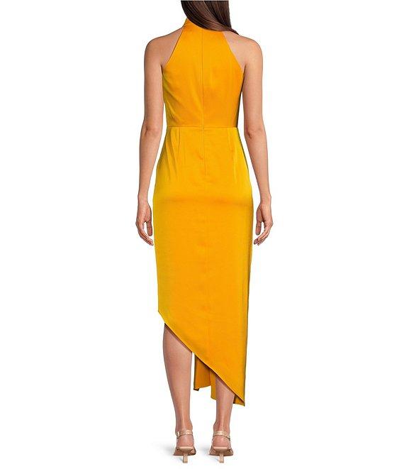 Alex Marie Hazel Surplice V-Neck Sleeveless Satin Asymmetrical Hem Midi Dress Product Image