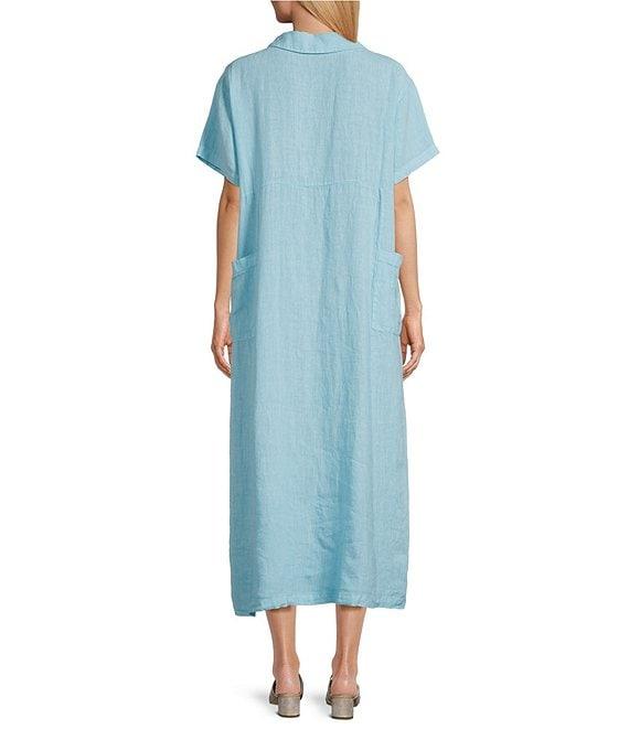 Bryn Walker Emmaline Light Linen Collar Neck Short Sleeve Button Front Midi Dress Product Image