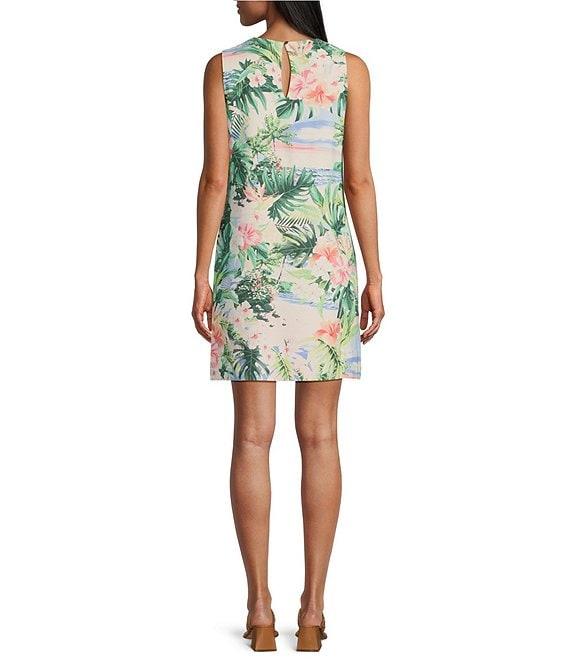 Tommy Bahama Ocean Vida Floral Printed Silk Round Neck Sleeveless Shift Dress Product Image