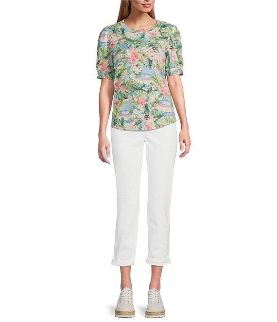 Tommy Bahama Ashby Isles Ocean Vida Tropical Printed Slub Rib V-Neck Short Puff Sleeve Top Product Image