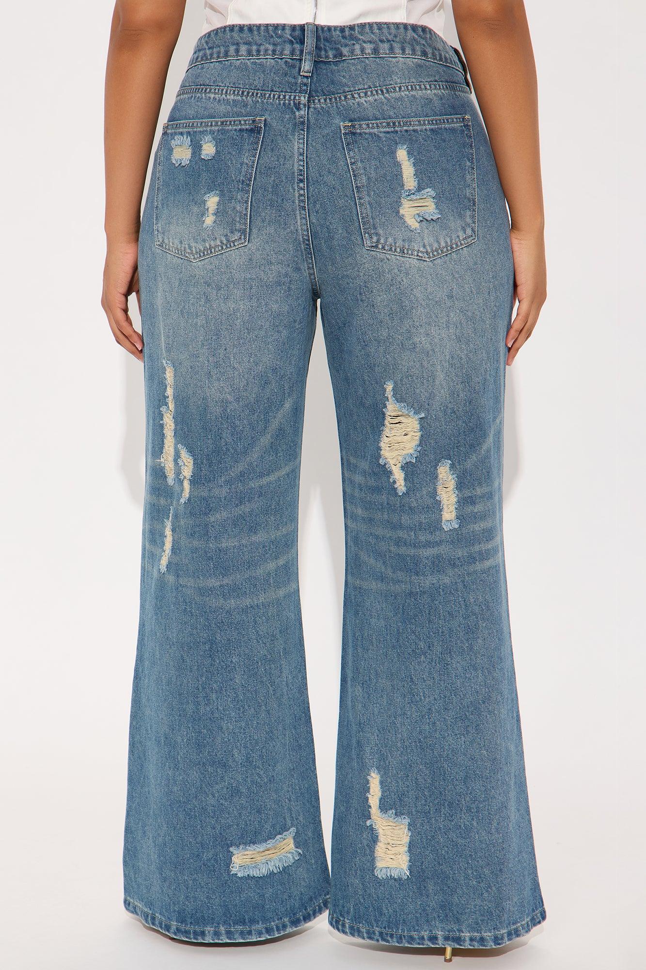 Kirbie Non Stretch Ripped Wide Leg Jean - Medium Wash Product Image