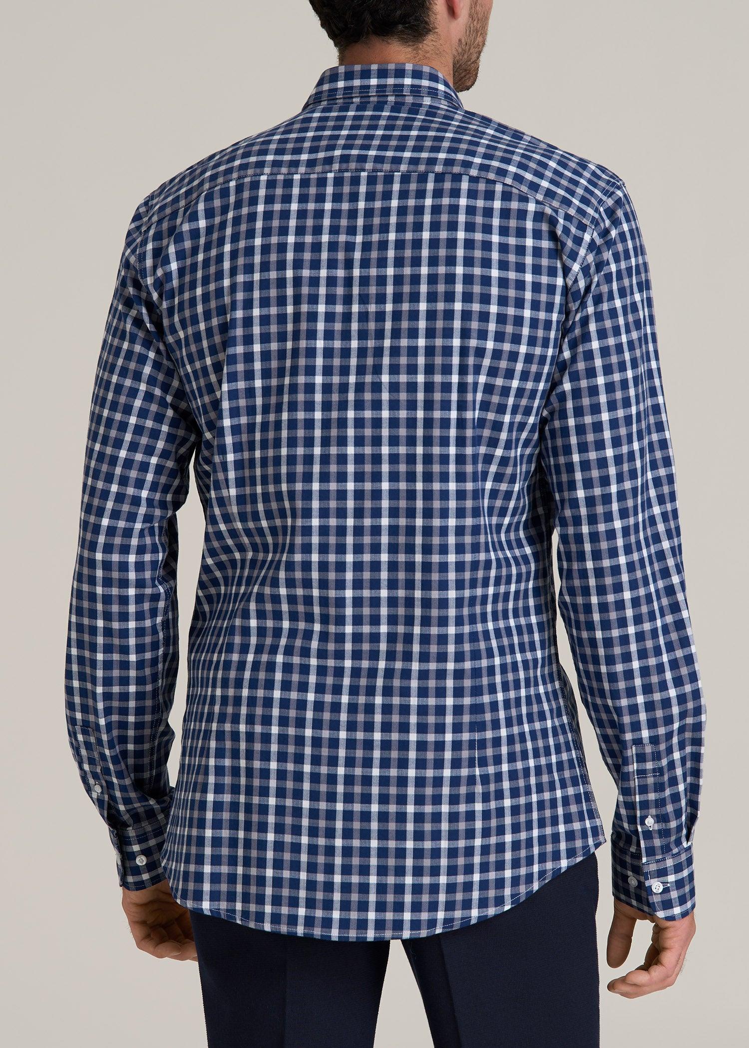 Oskar Button-Up Dress Shirt for Tall Men in Navy and Grey Grid Product Image