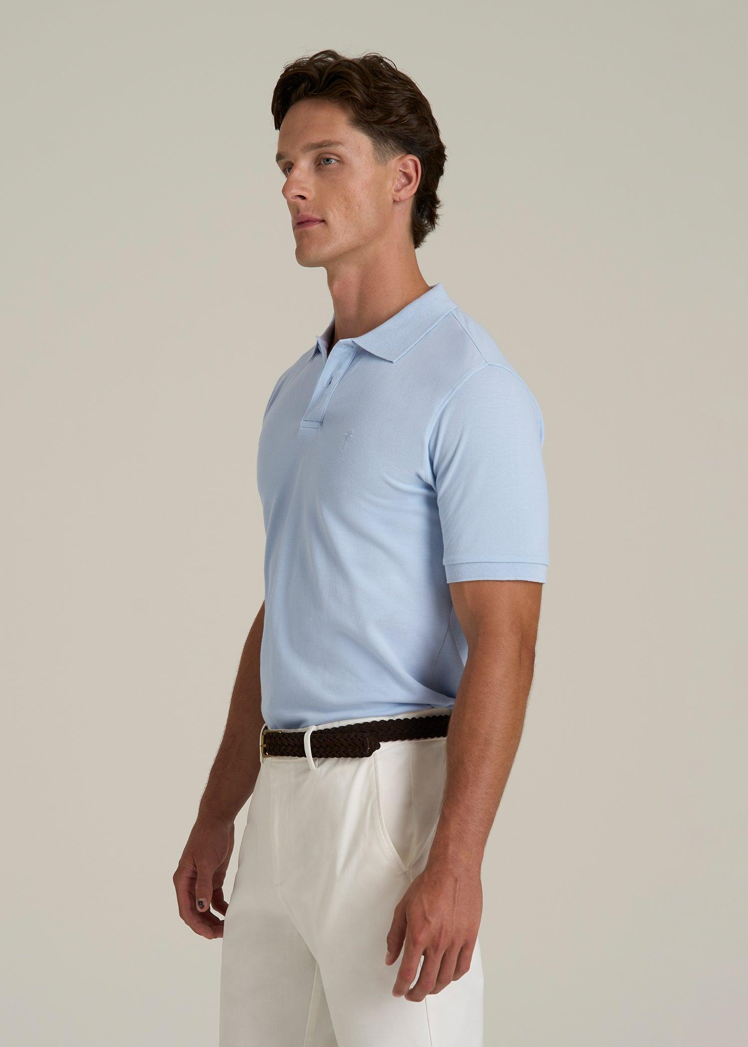 Classic Polo with Embroidered Logo for Tall Men in Ice Blue Male Product Image
