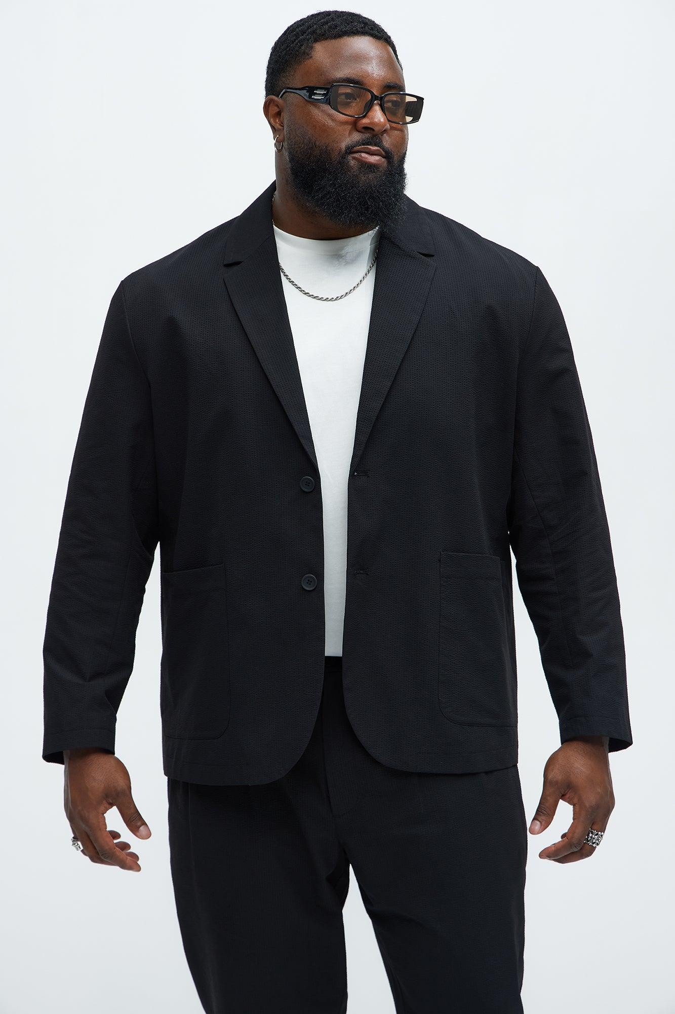 Seersucker Casual Blazer - Black Product Image