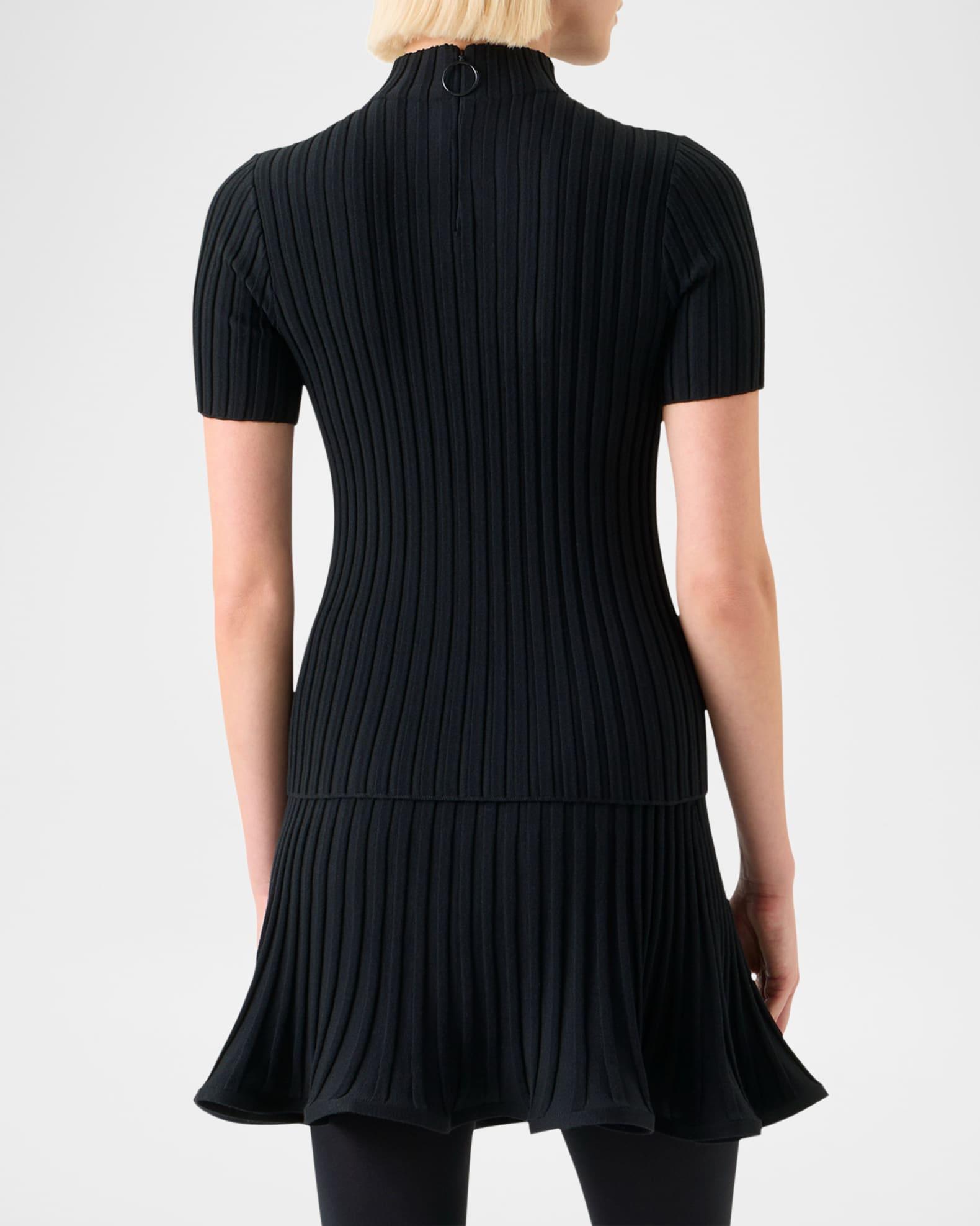 Mock-Neck Short-Sleeve Reverse Rib Knit Sweater Product Image