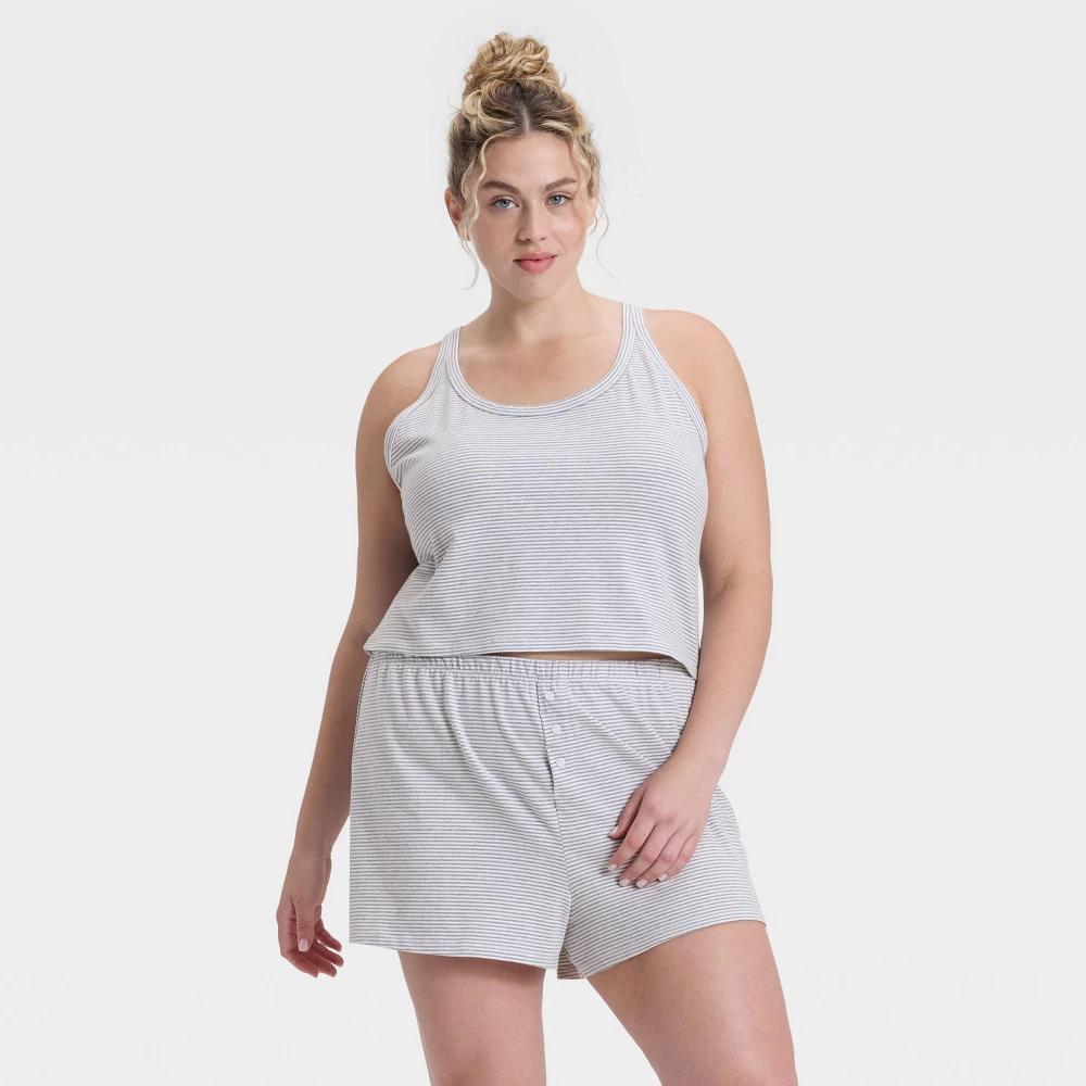Women's Jersey Tank Top and Shorts Pajama Set - Wild Fable™ Gray Stripe XL Product Image