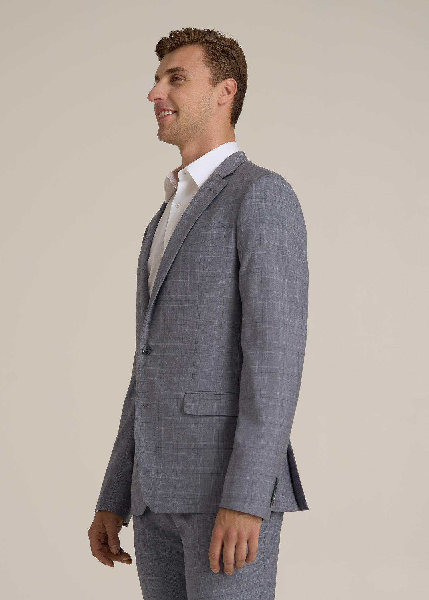 Suit Jacket for Tall Men in Light Grey Plaid Male Product Image