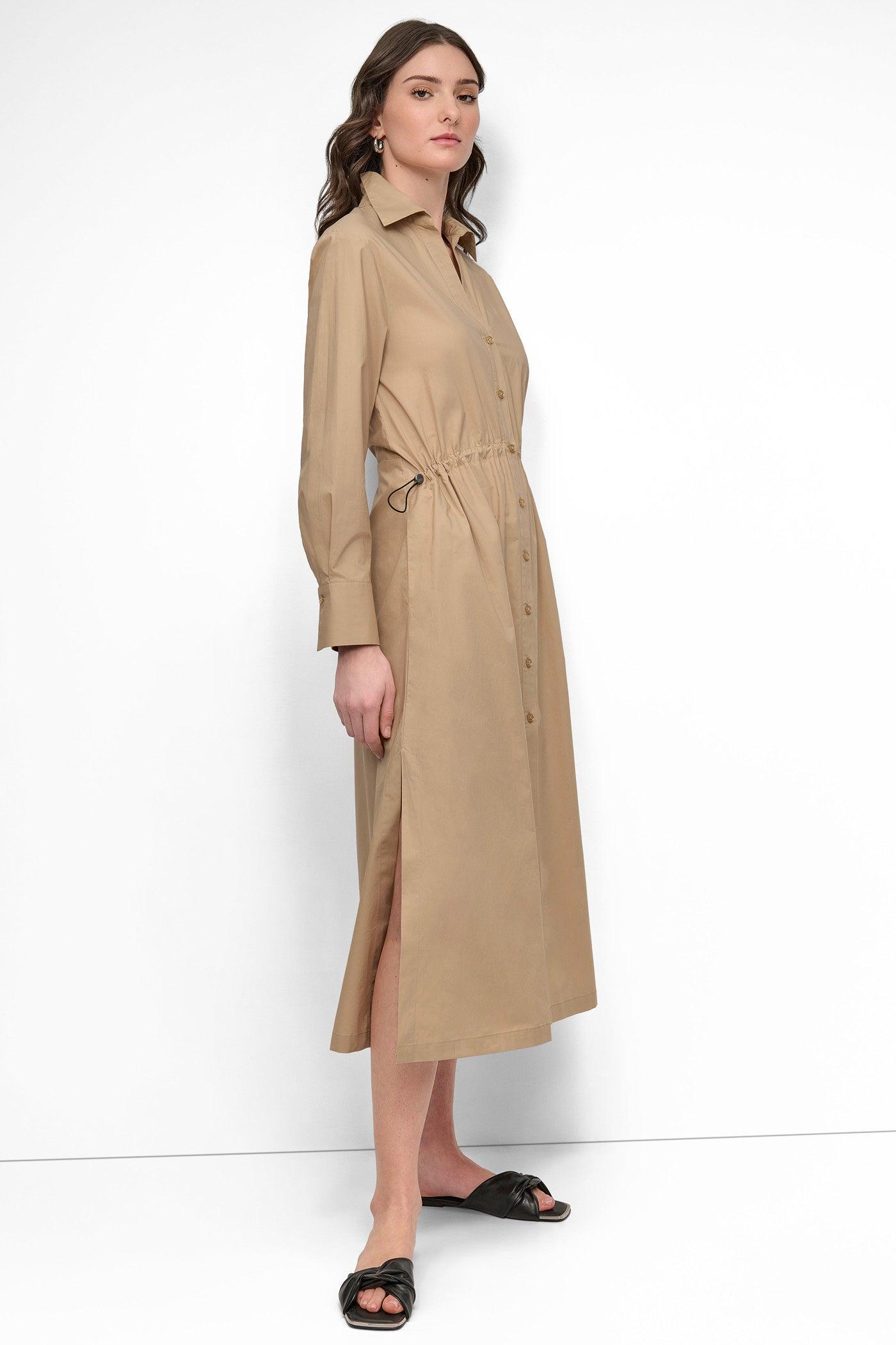 ADJUSTABLE WAIST MIDI SHIRT DRESS Product Image