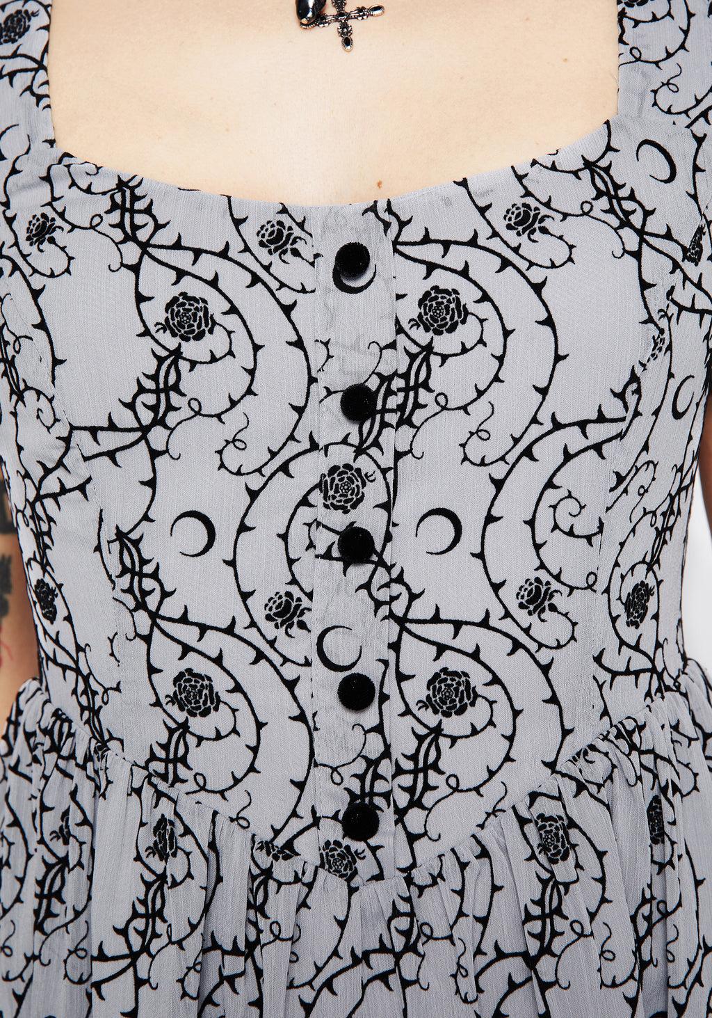 Rosethorn Flocked Velour Puff Sleeve Midaxi Dress - Blue Product Image