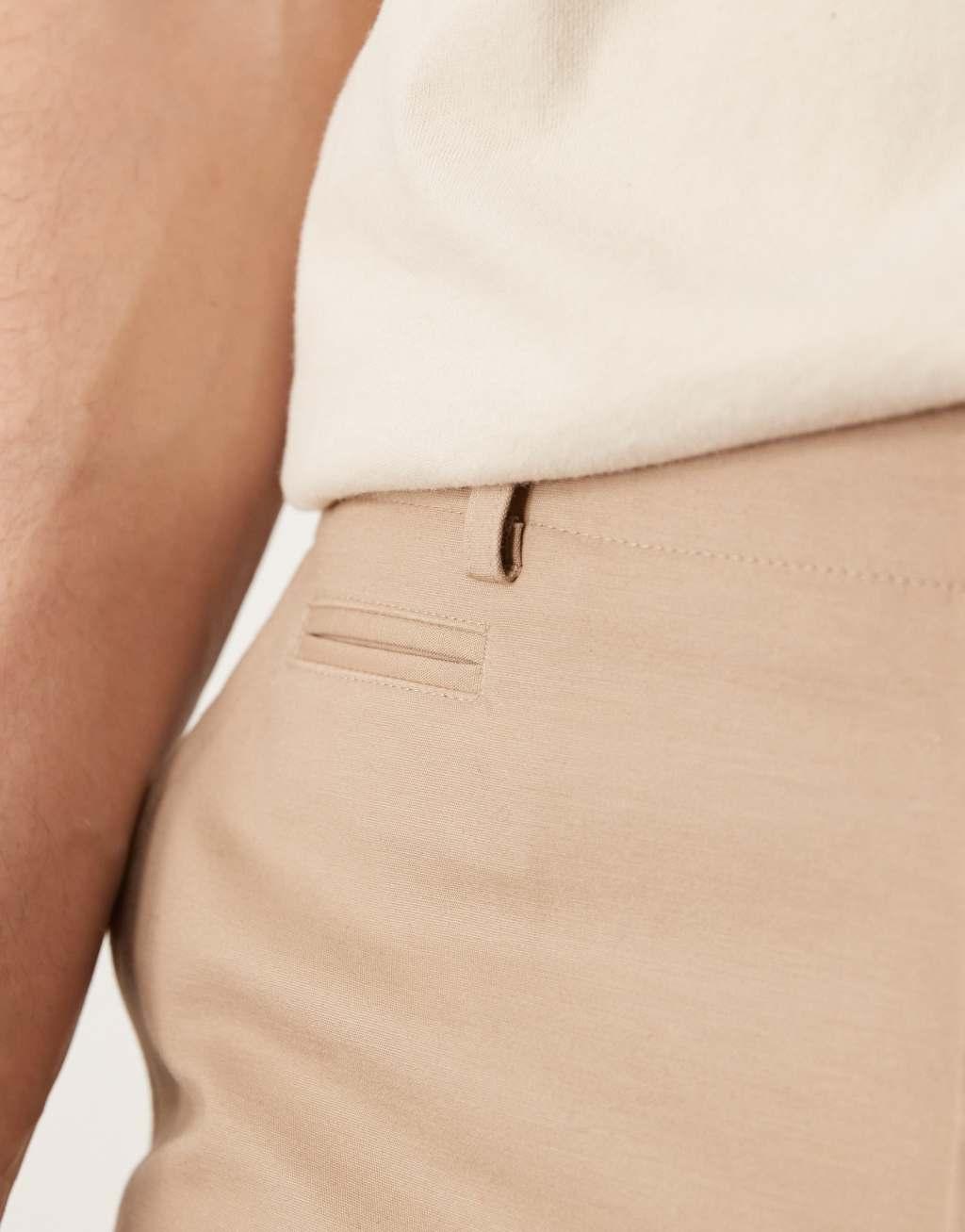 ASOS DESIGN smart straight leg cotton premium chino in tan Product Image