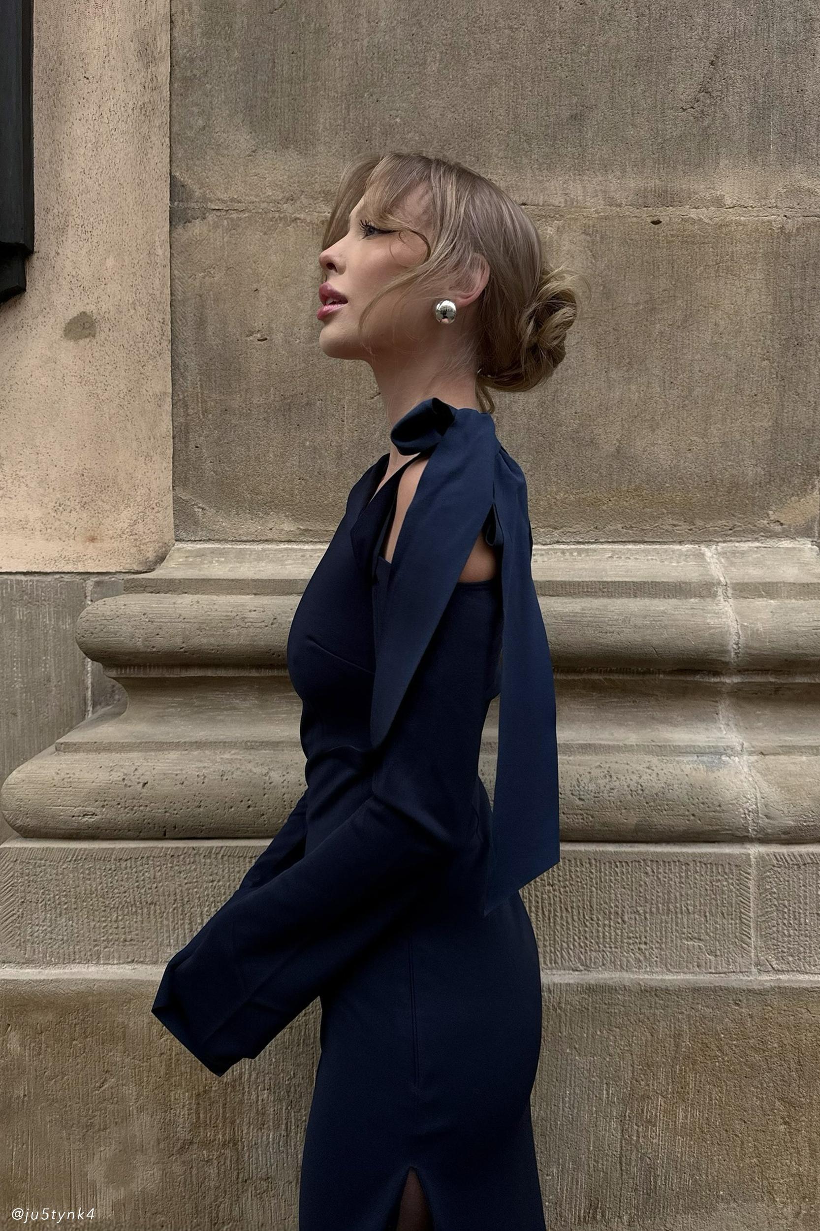 Nicola One Shoulder Crepe Maxi Dress - Dark Navy Product Image