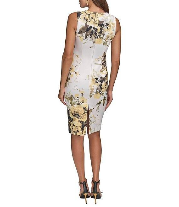 Donna Karan Sleeveless Square Neck Floral Scuba Sheath Dress Product Image