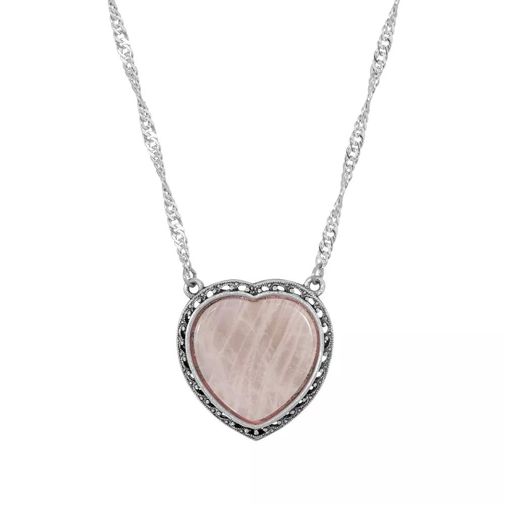 1928 Silver Tone Stone Heart Pendant Necklace, Women's,  Product Image
