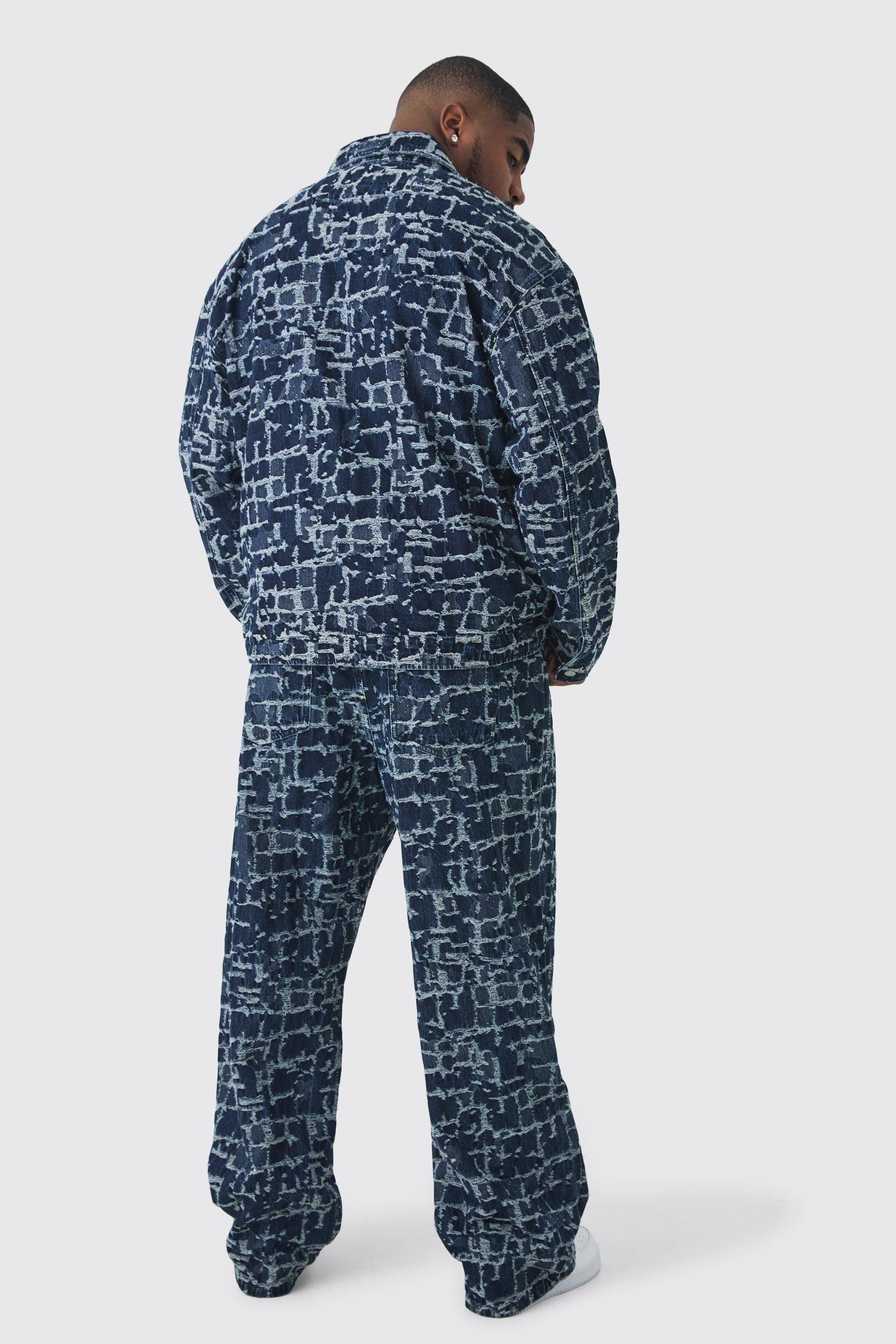 Plus Distressed Tapestry Relaxed Fit Denim Jeans | boohooMAN USA Product Image