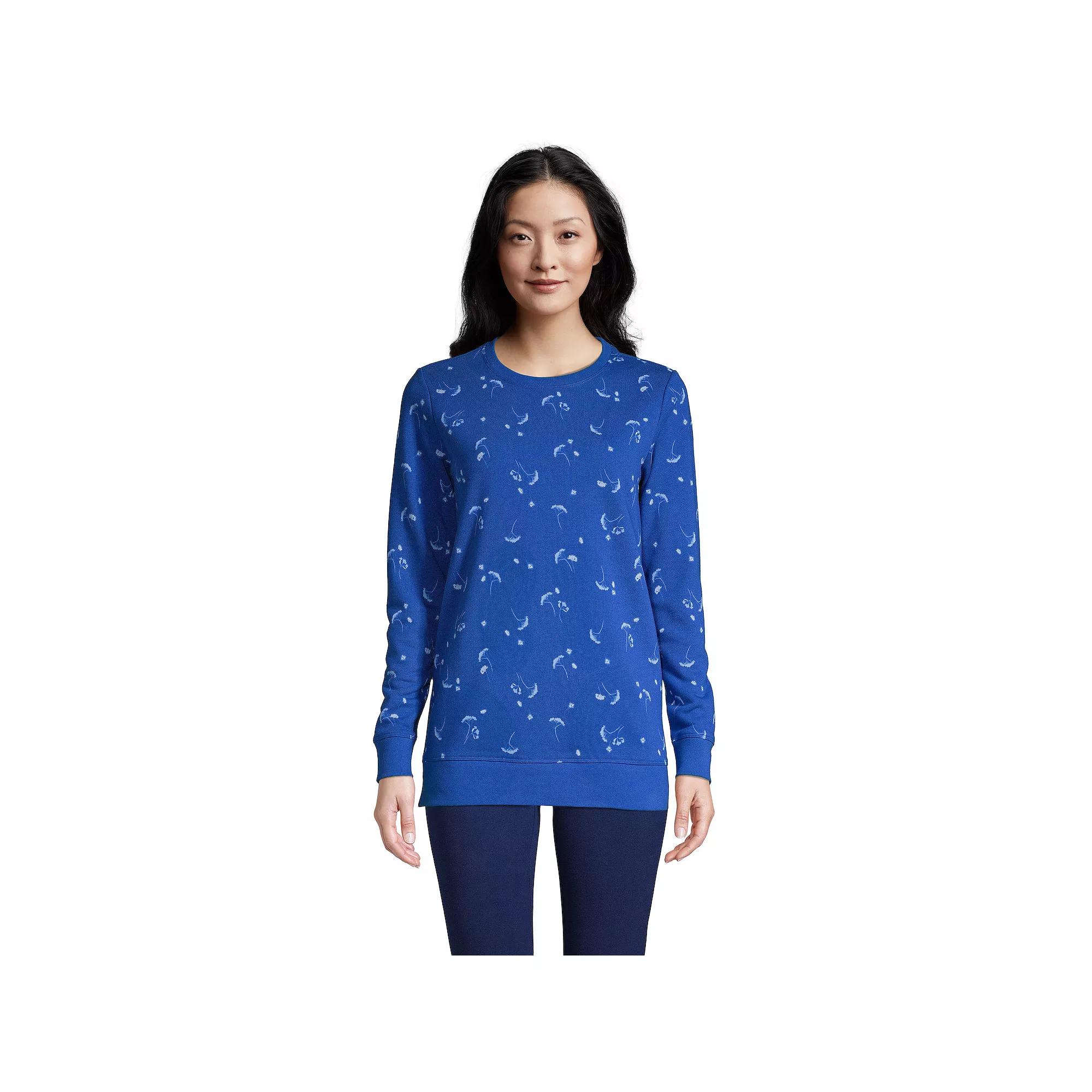 Petite Lands' End Serious Sweats Crewneck Sweatshirt Tunic, Women's, Size: Small Petite, Cool Blue Floral Product Image