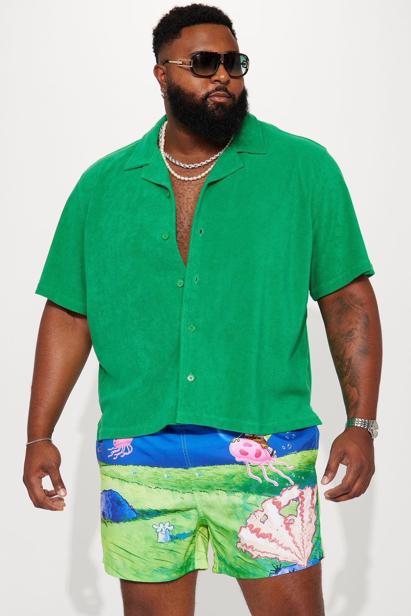 Dipped Terry Short Sleeve Cuban Shirt - Green Product Image
