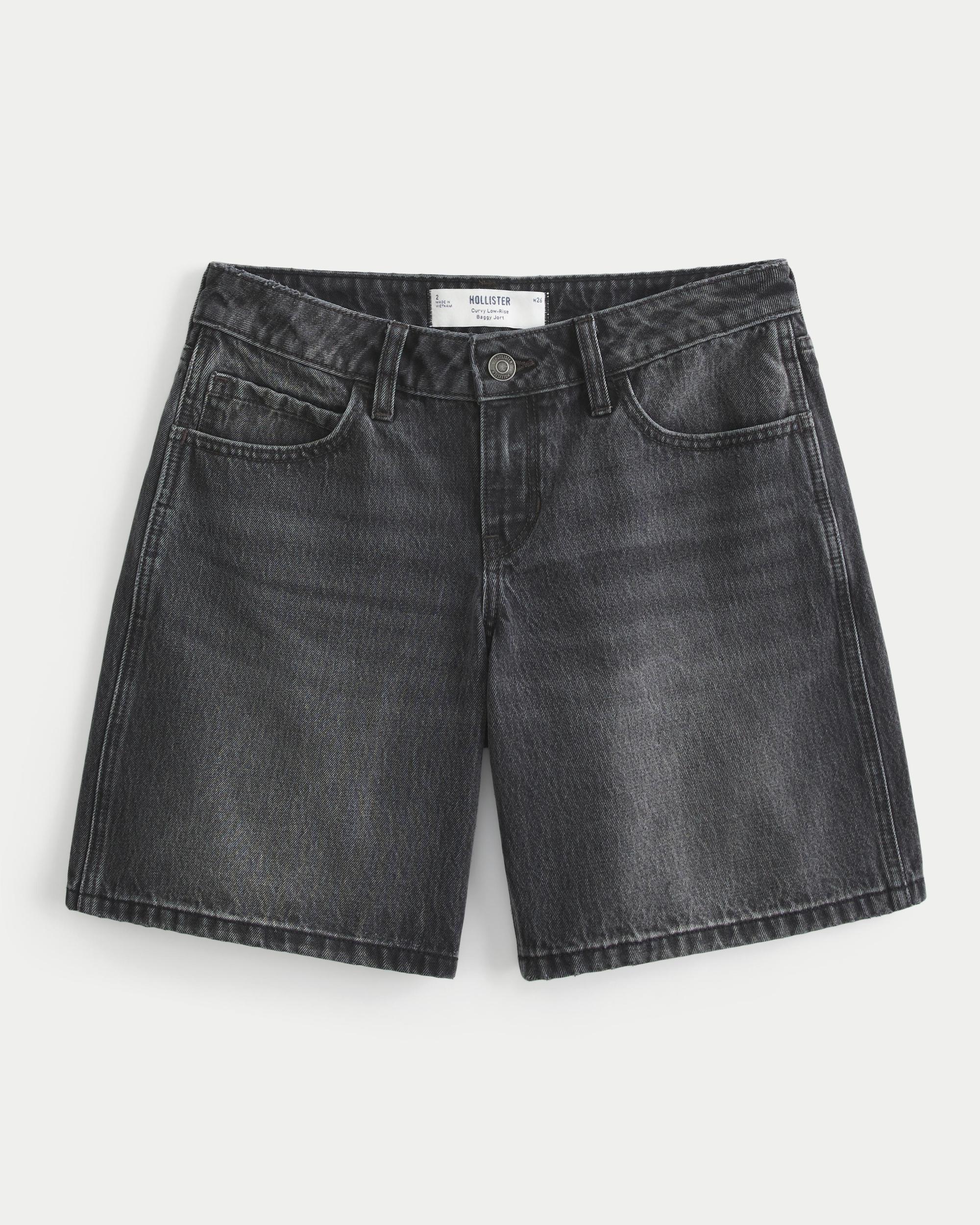 Curvy Low-Rise Washed Black Baggy Jort Product Image