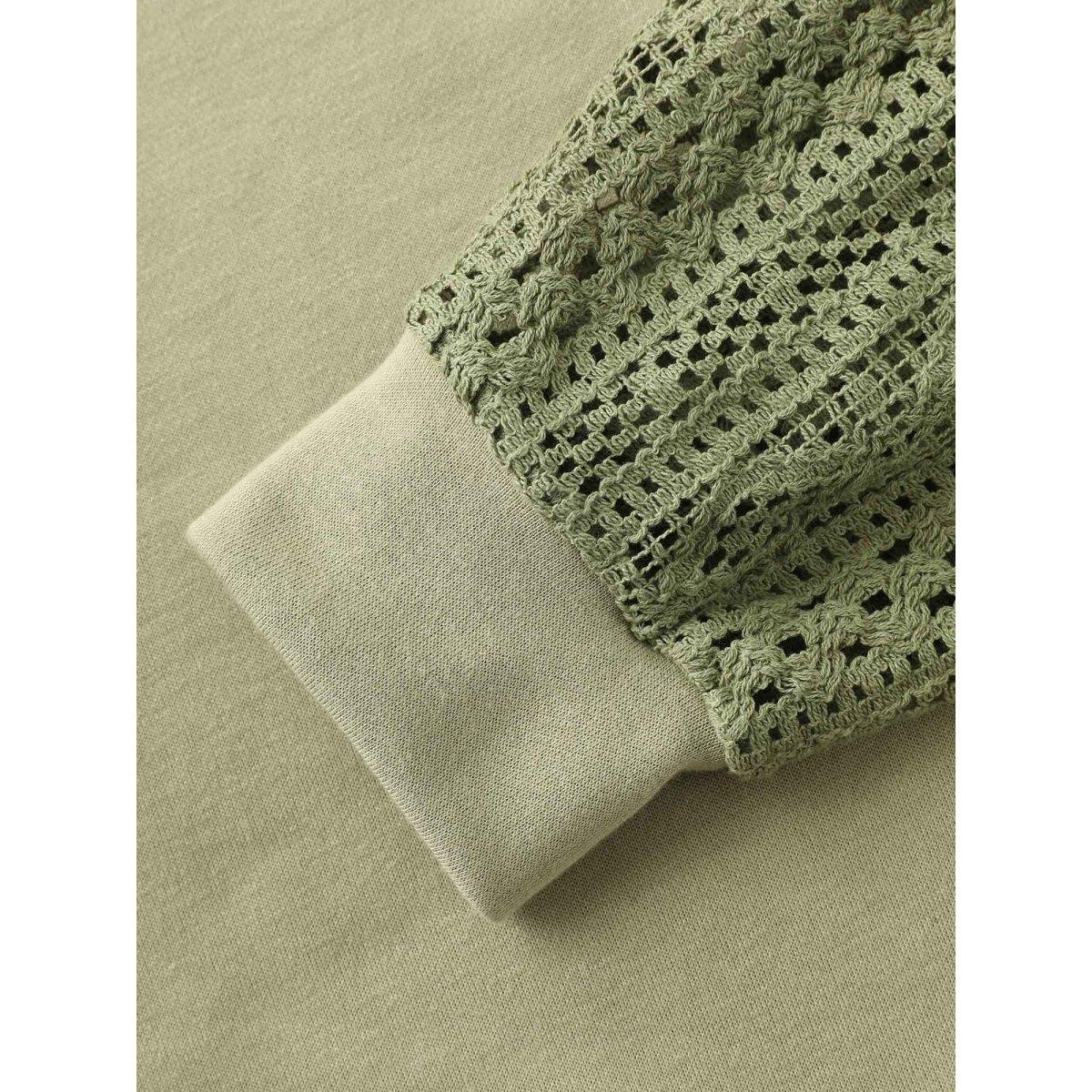 Plus Size Lace Patchwork Hooded Drawstring Sweatshirt Women Sage Casual Patchwork Hooded Everyday Sweatshirts BloomChic 28/5X Product Image