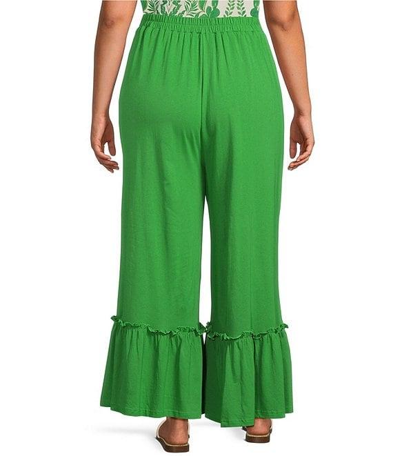 Sugarlips Plus Size Ryder Ruffle Wide Leg Cotton Knit Pants Product Image