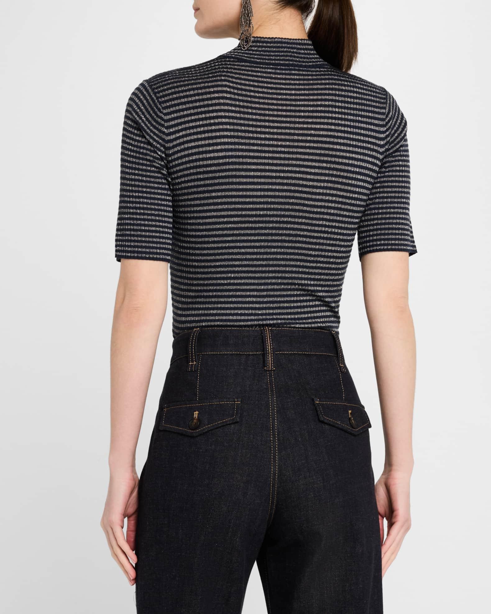 Shimmering Striped Rib Cashmere Mock-Neck Sweater Product Image