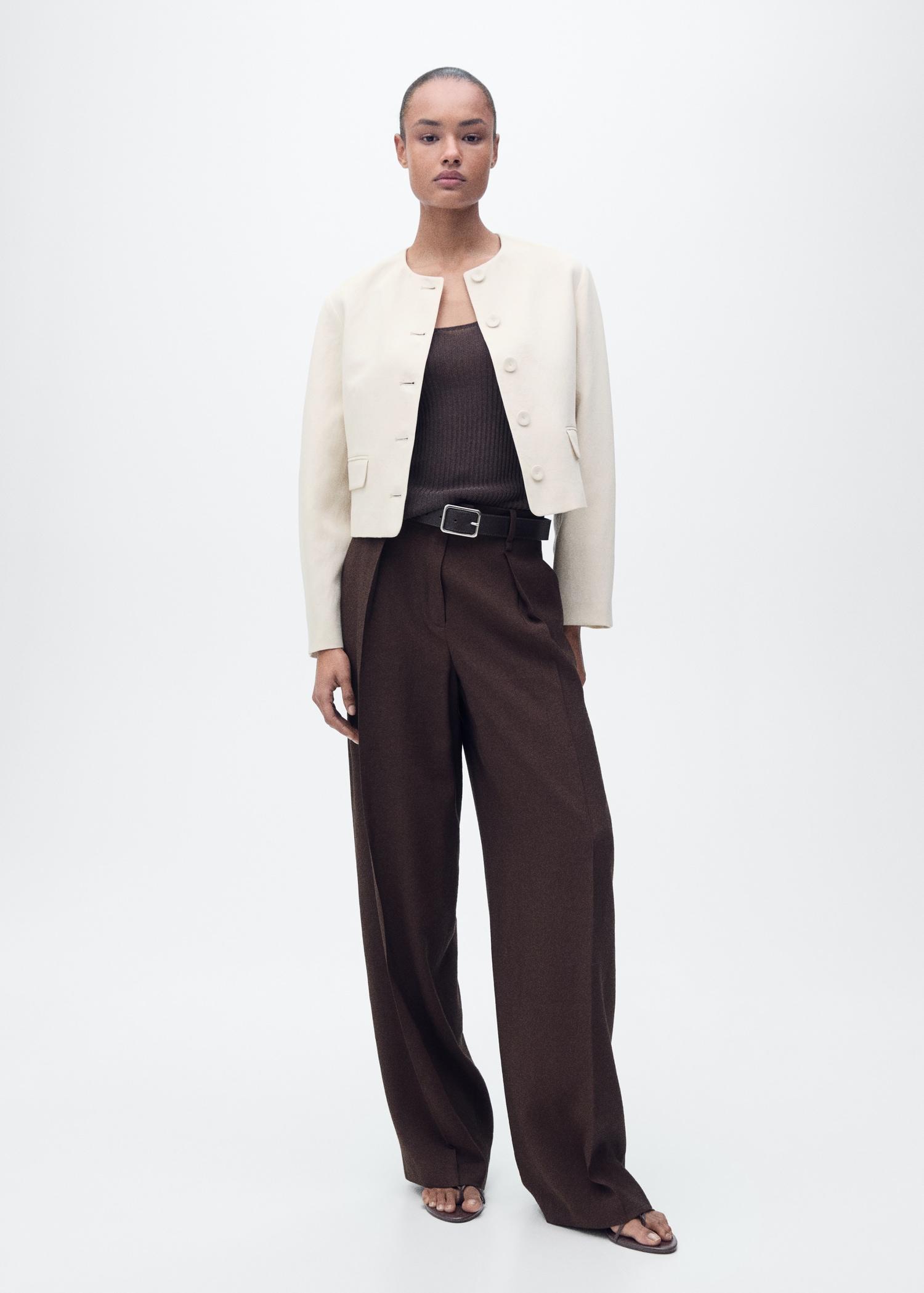 Linen-blend jacket with buttons - Women | MANGO USA Product Image