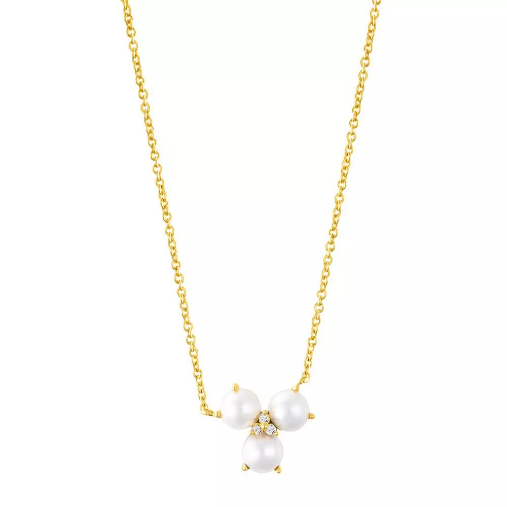 Adornia 14k Gold Tone Adjustable 3-Point Cultured Freshwater Pearl Flower & Cubic Zirconia Necklace, Womens Product Image