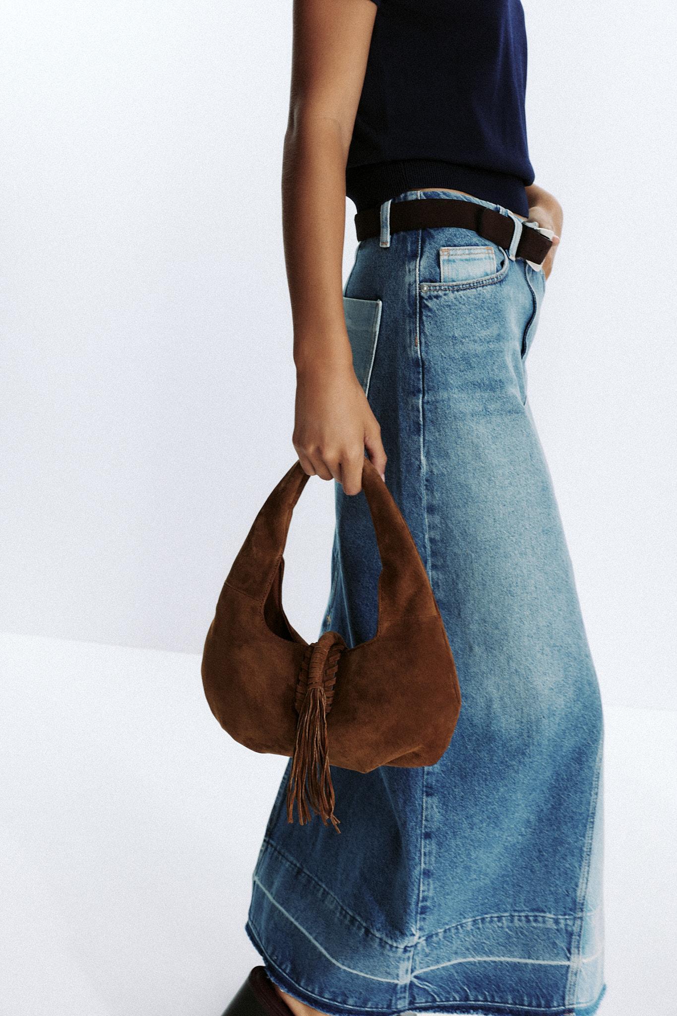 FRINGED SPLIT LEATHER SHOULDER BAG Product Image